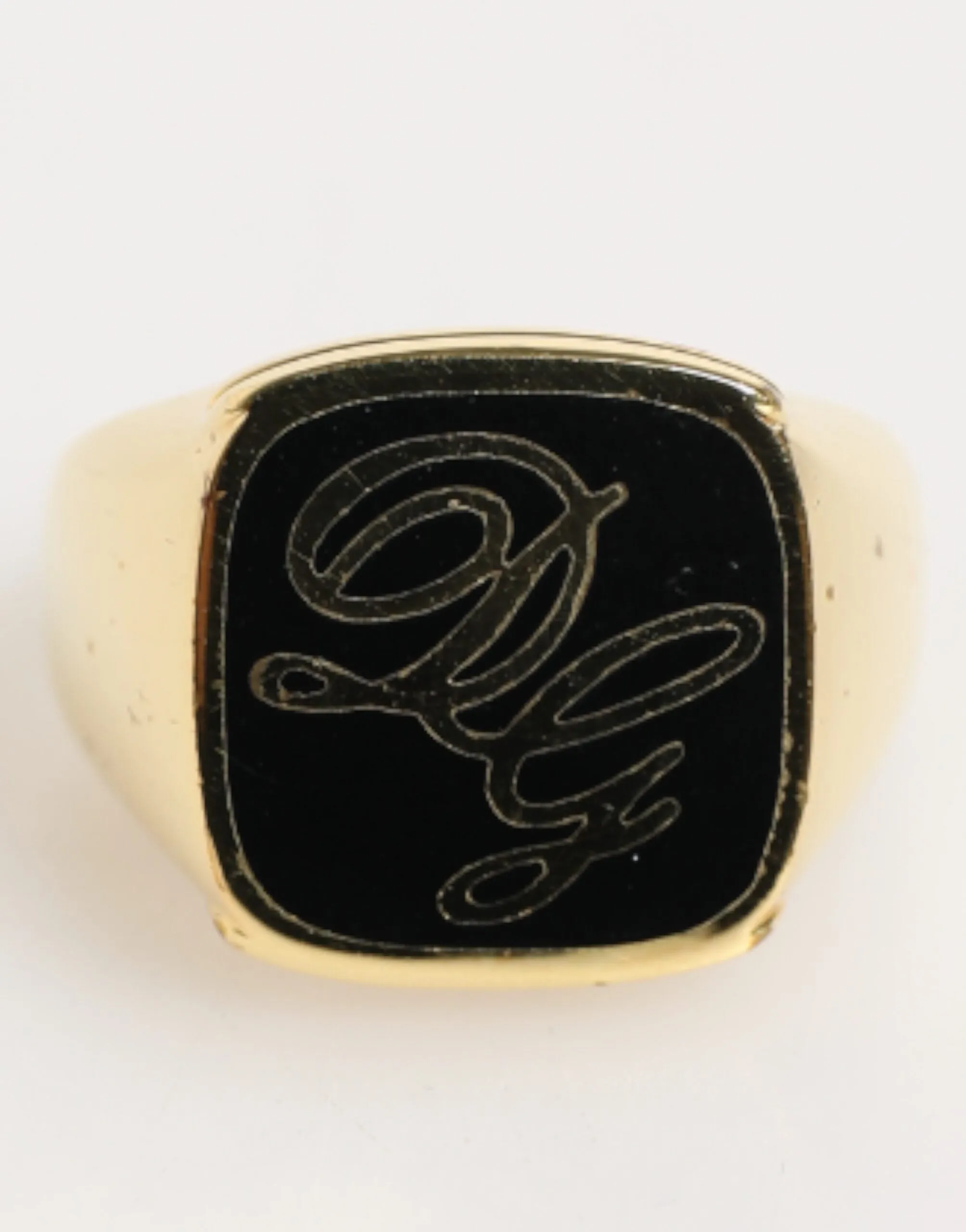 Dolce & Gabbana Gold Tone Enamel Brass Signet DG Logo Adjustable Ring sold by Siebentaschen