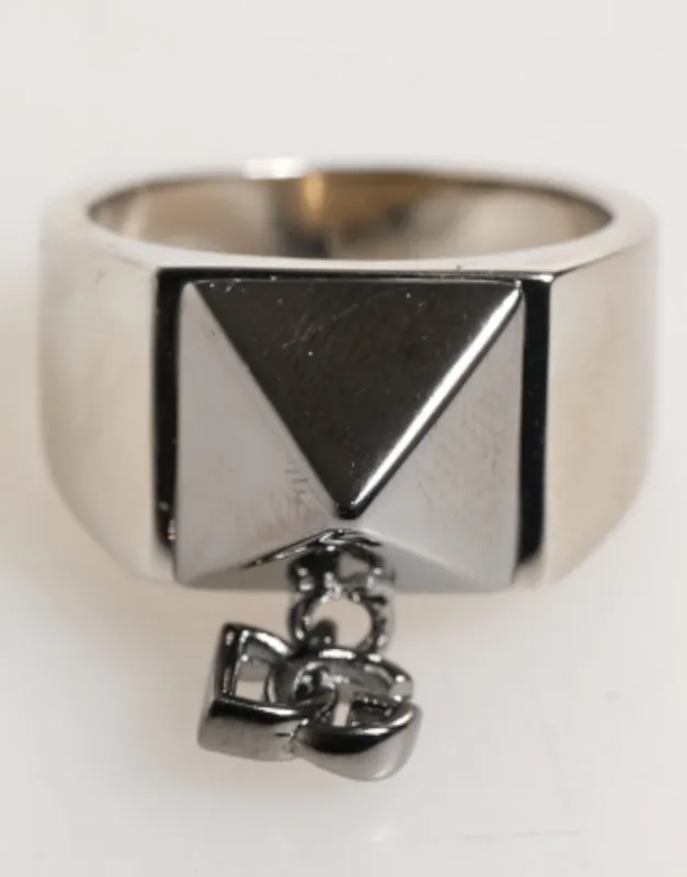Dolce & Gabbana Silver Tone Pyramid DG Logo Real Brass Ring sold by Siebentaschen
