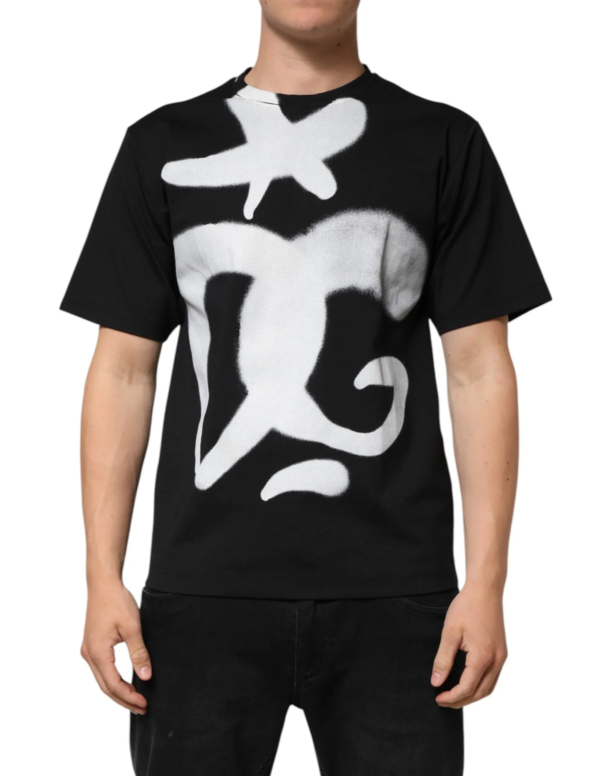 Dolce & Gabbana Black Cotton DG Logo Graffiti Short Sleeve T-shirt sold by Siebentaschen