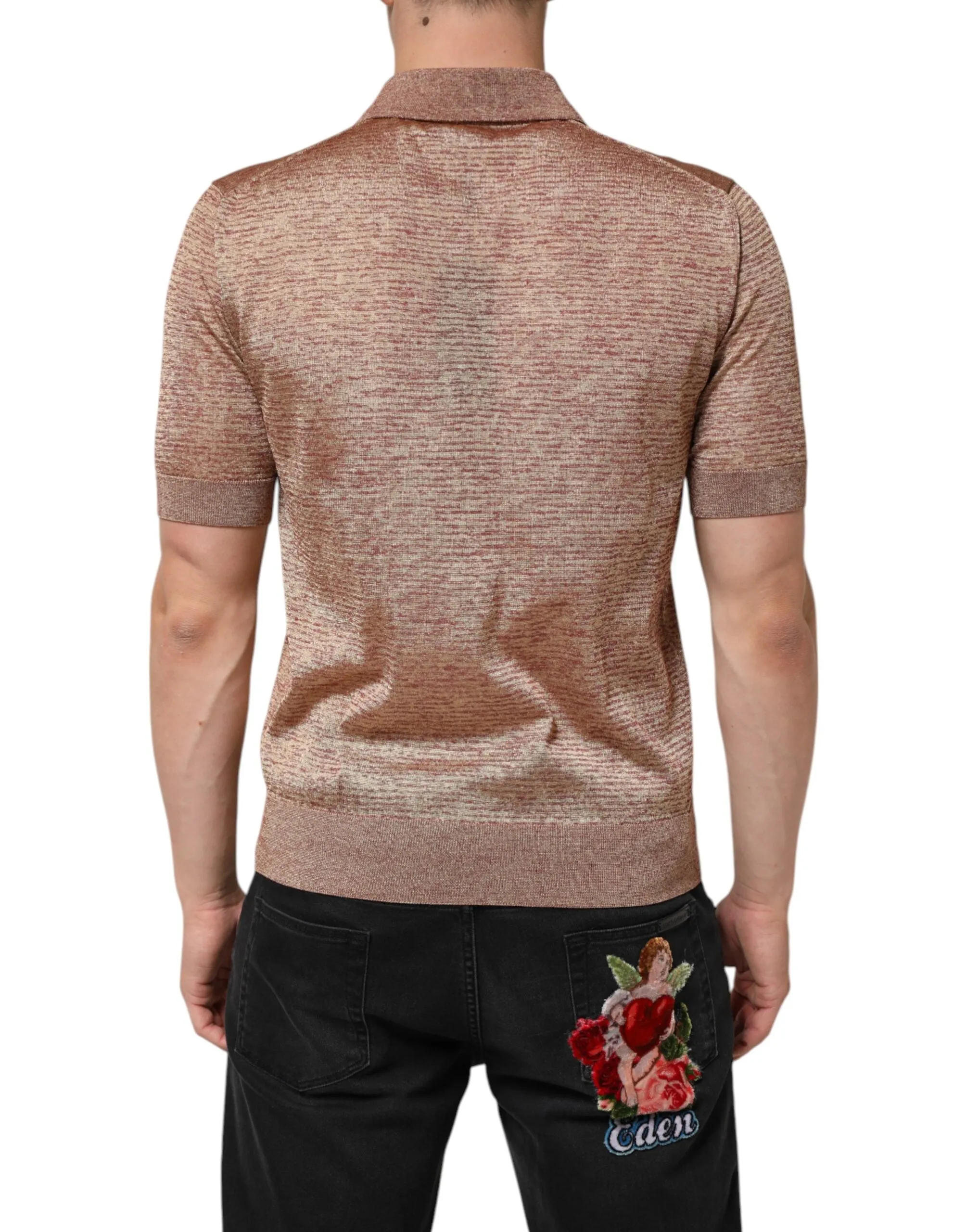 Dolce & Gabbana Brown Silk Textured Short Sleeve Polo T-shirt sold by Siebentaschen product image thumbnail 4