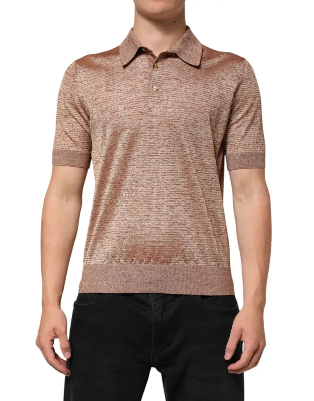 Dolce & Gabbana Brown Silk Textured Short Sleeve Polo T-shirt sold by Siebentaschen