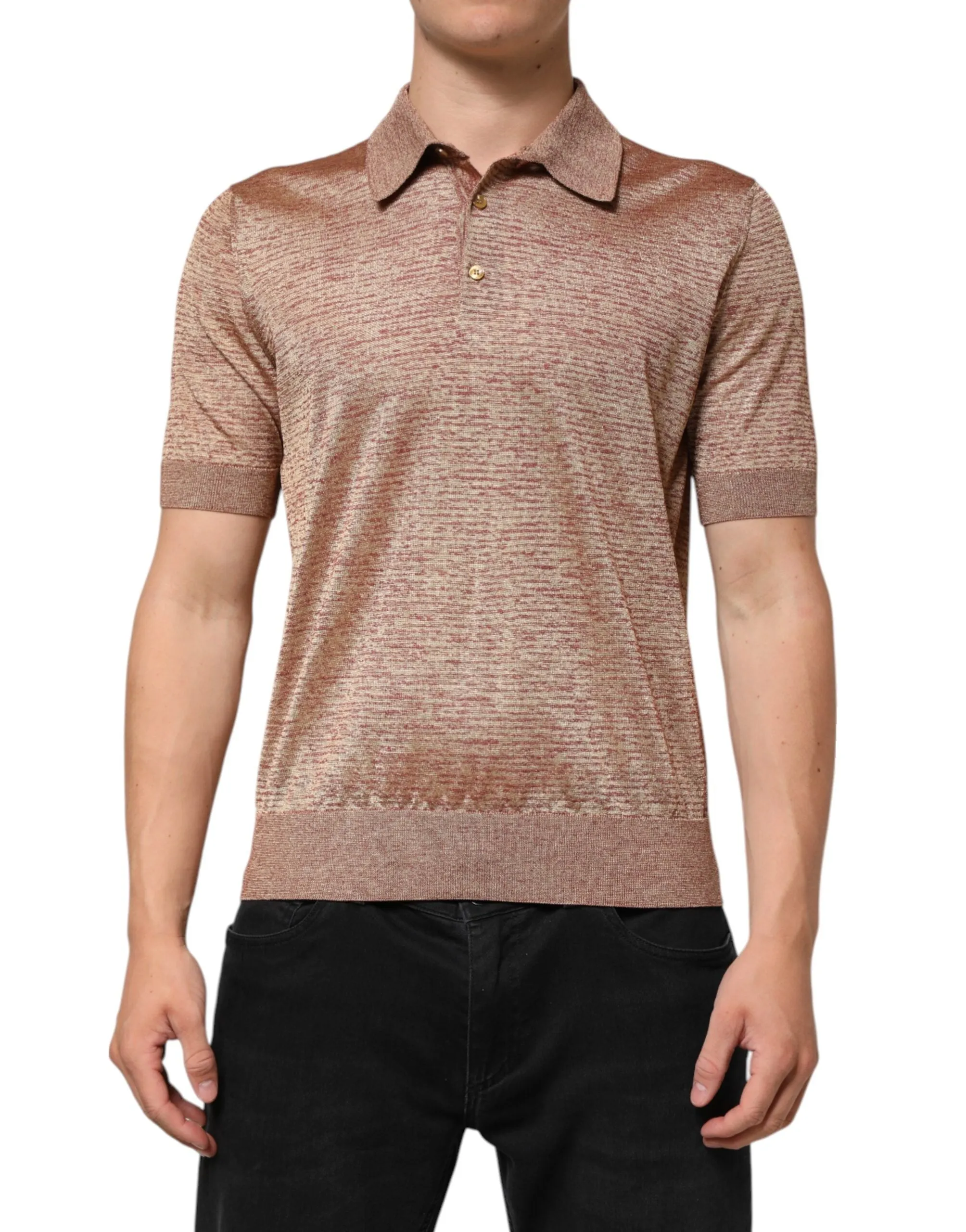 Dolce & Gabbana Brown Silk Textured Short Sleeve Polo T-shirt sold by Siebentaschen