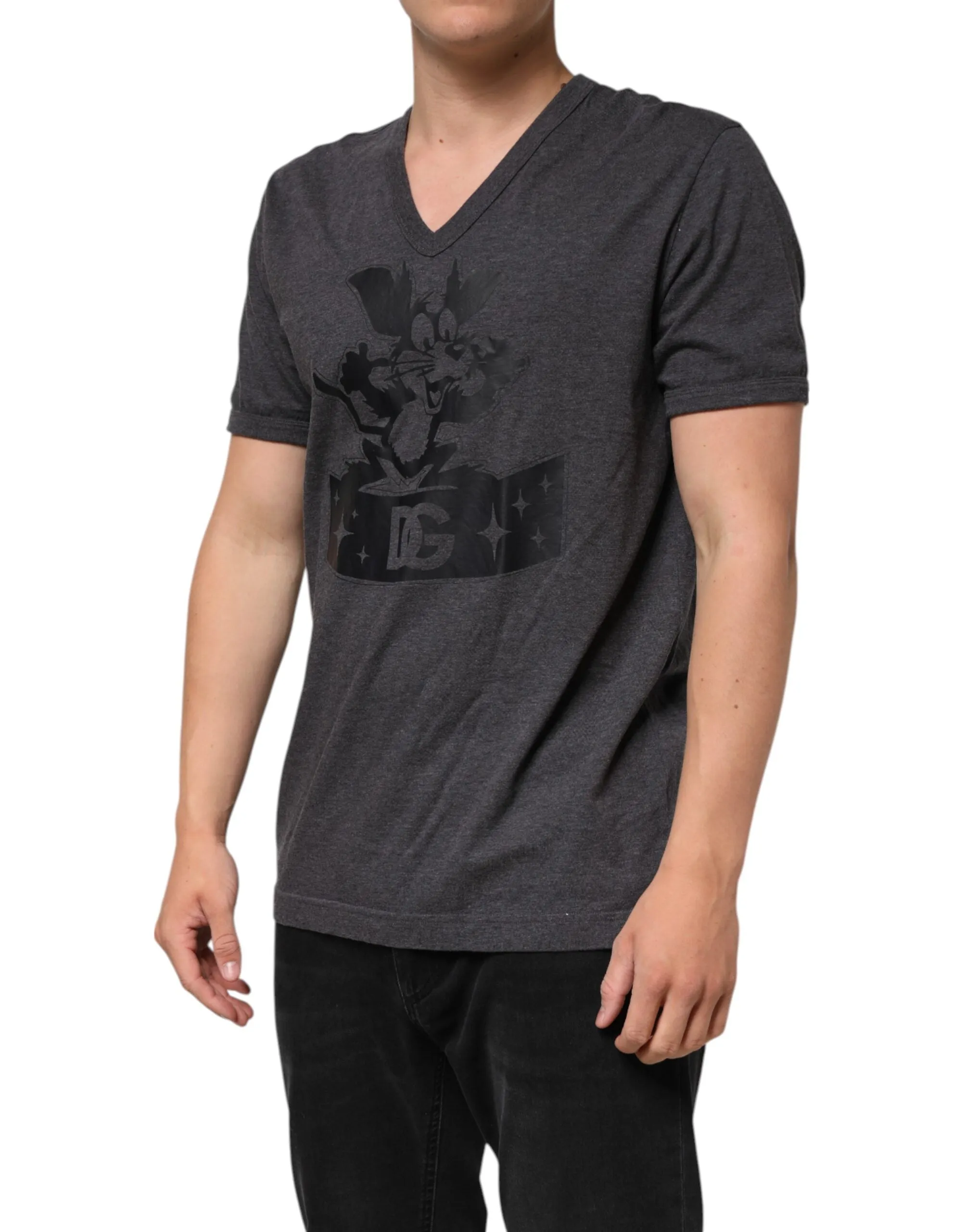 Dolce & Gabbana Black Charcoal DG Logo V-Neck Men T-shirt sold by Siebentaschen product image thumbnail 3