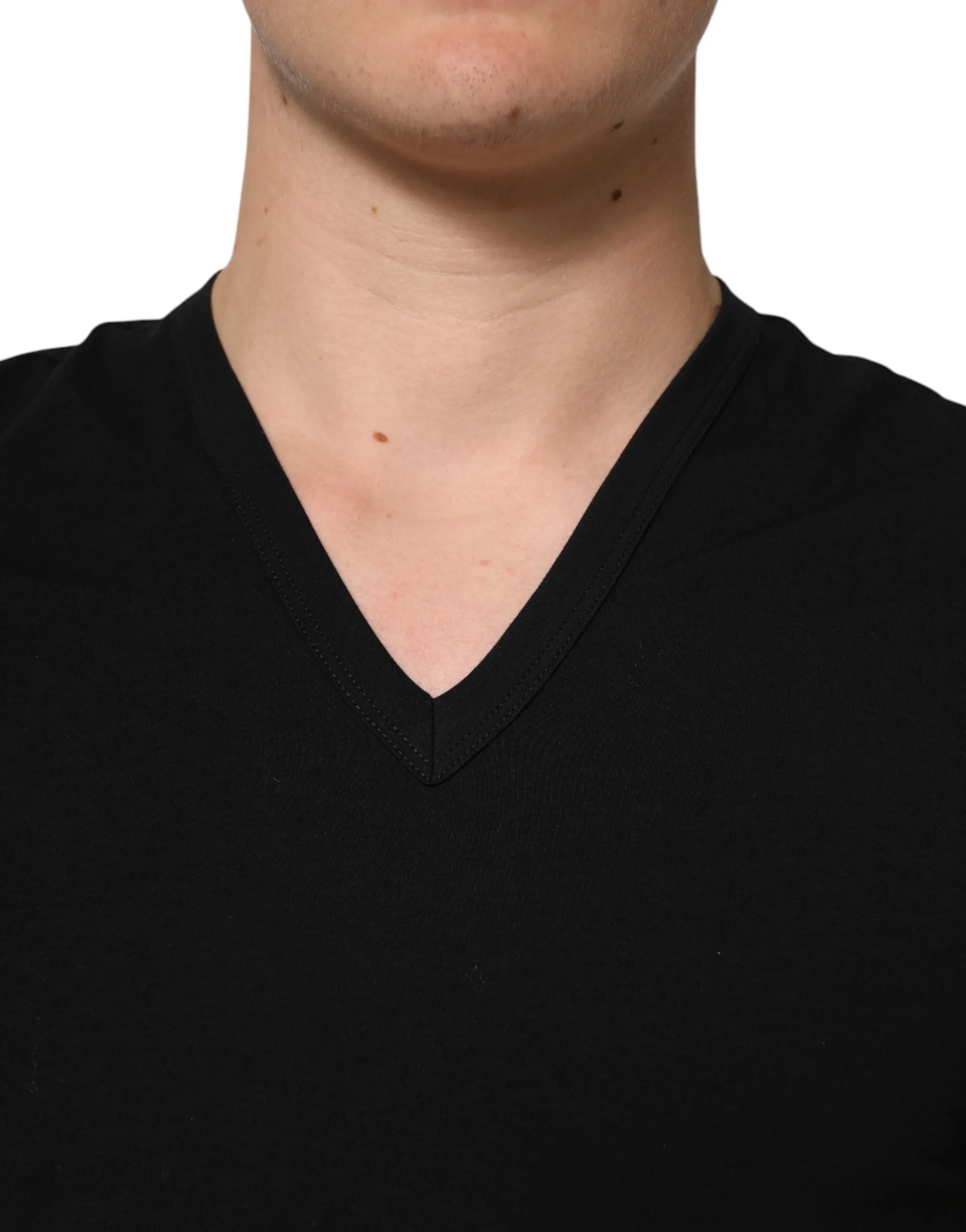 Dolce & Gabbana Black Cotton Slim Fit Men V-Neck Shirt T-shirt sold by Siebentaschen product image thumbnail 5