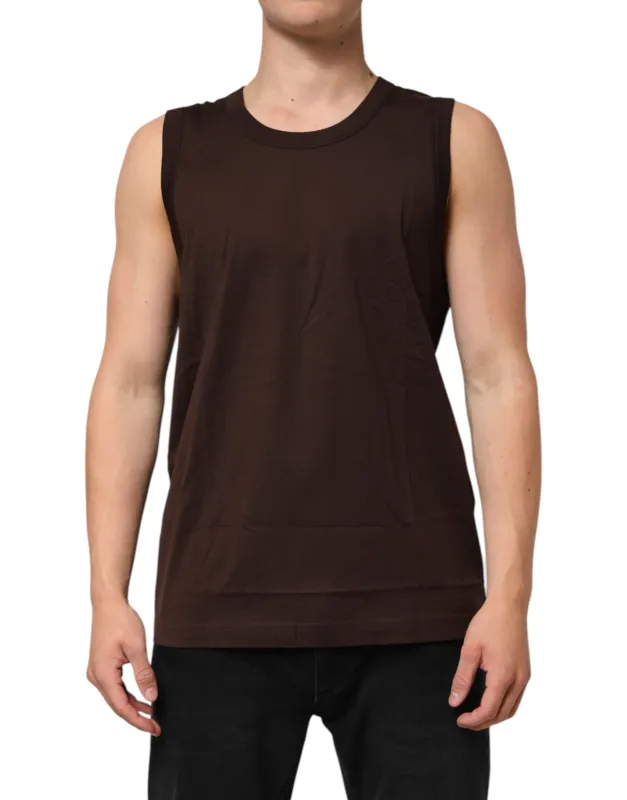 Dolce & Gabbana Brown Cotton Sleeveless Underwear Men Tank Top sold by Siebentaschen