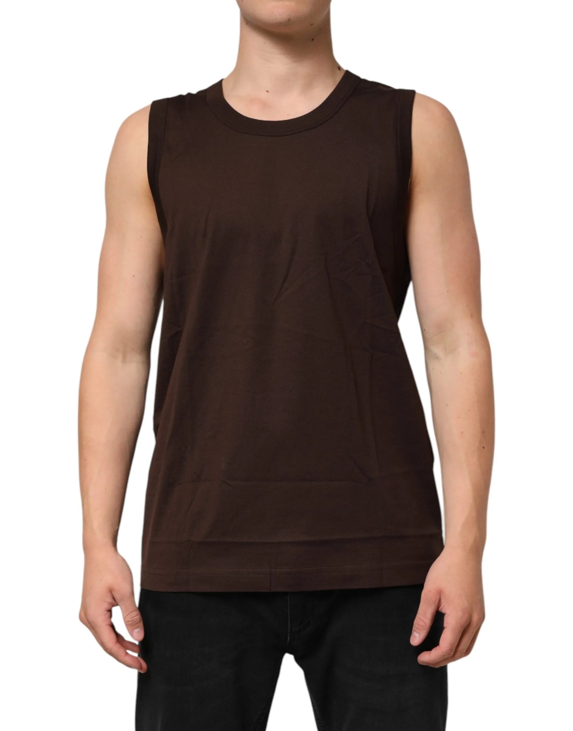 Dolce & Gabbana Brown Cotton Sleeveless Underwear Men Tank Top sold by Siebentaschen