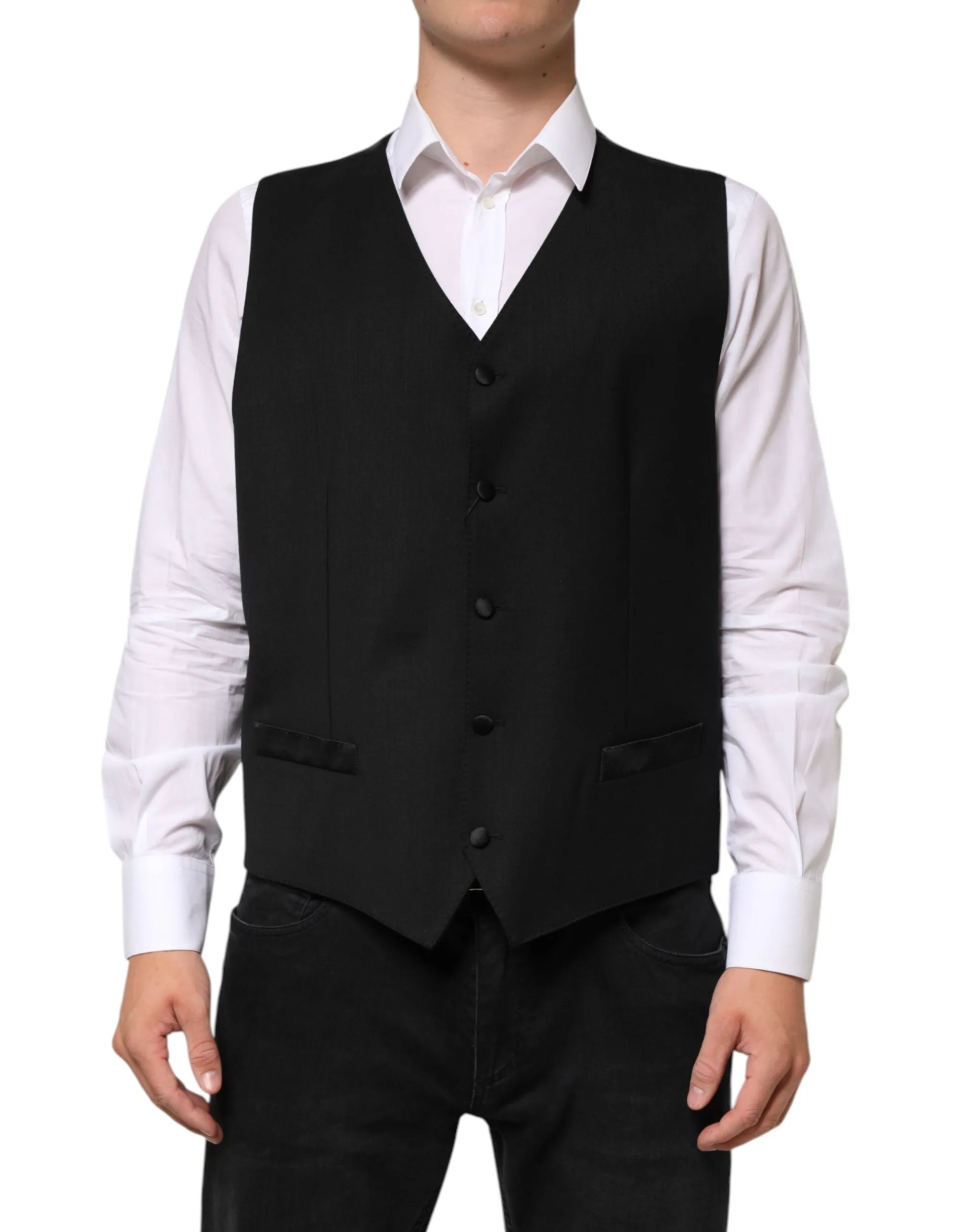 Dolce & Gabbana Black Wool Dress Formal Men Waistcoat Vest sold by Siebentaschen product image thumbnail 2