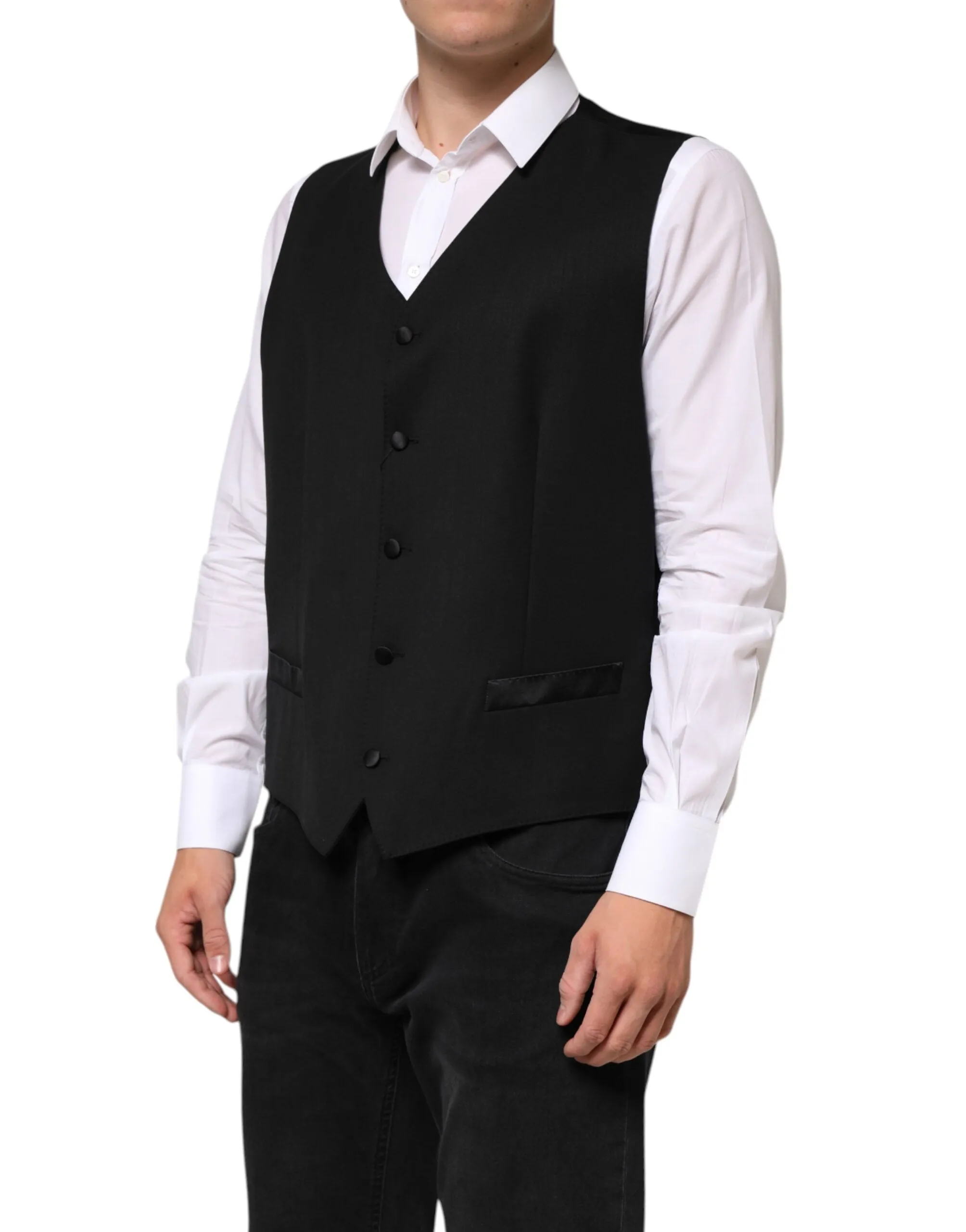 Dolce & Gabbana Black Wool Dress Formal Men Waistcoat Vest sold by Siebentaschen product image thumbnail 3