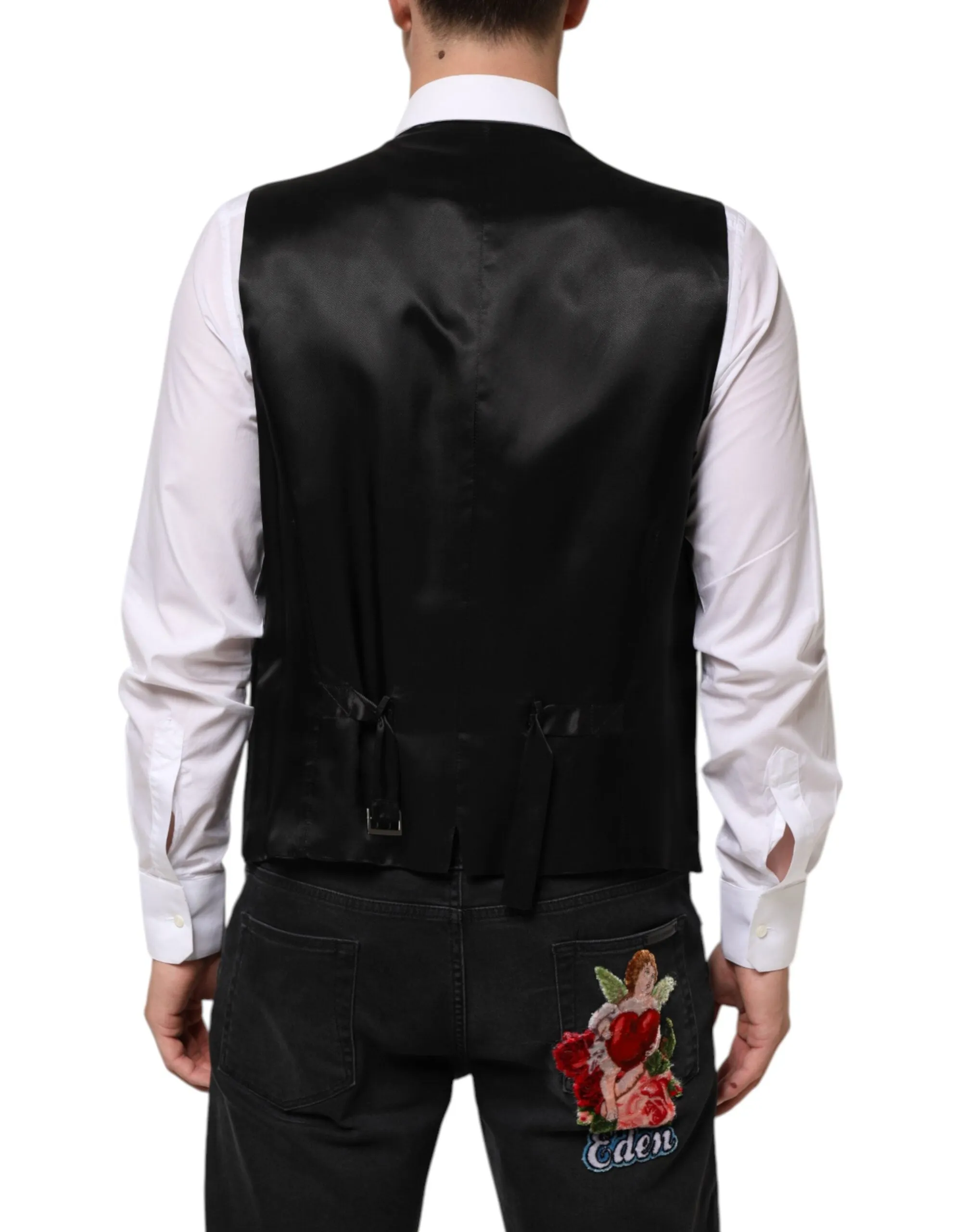 Dolce & Gabbana Black Wool Dress Formal Men Waistcoat Vest sold by Siebentaschen product image thumbnail 4
