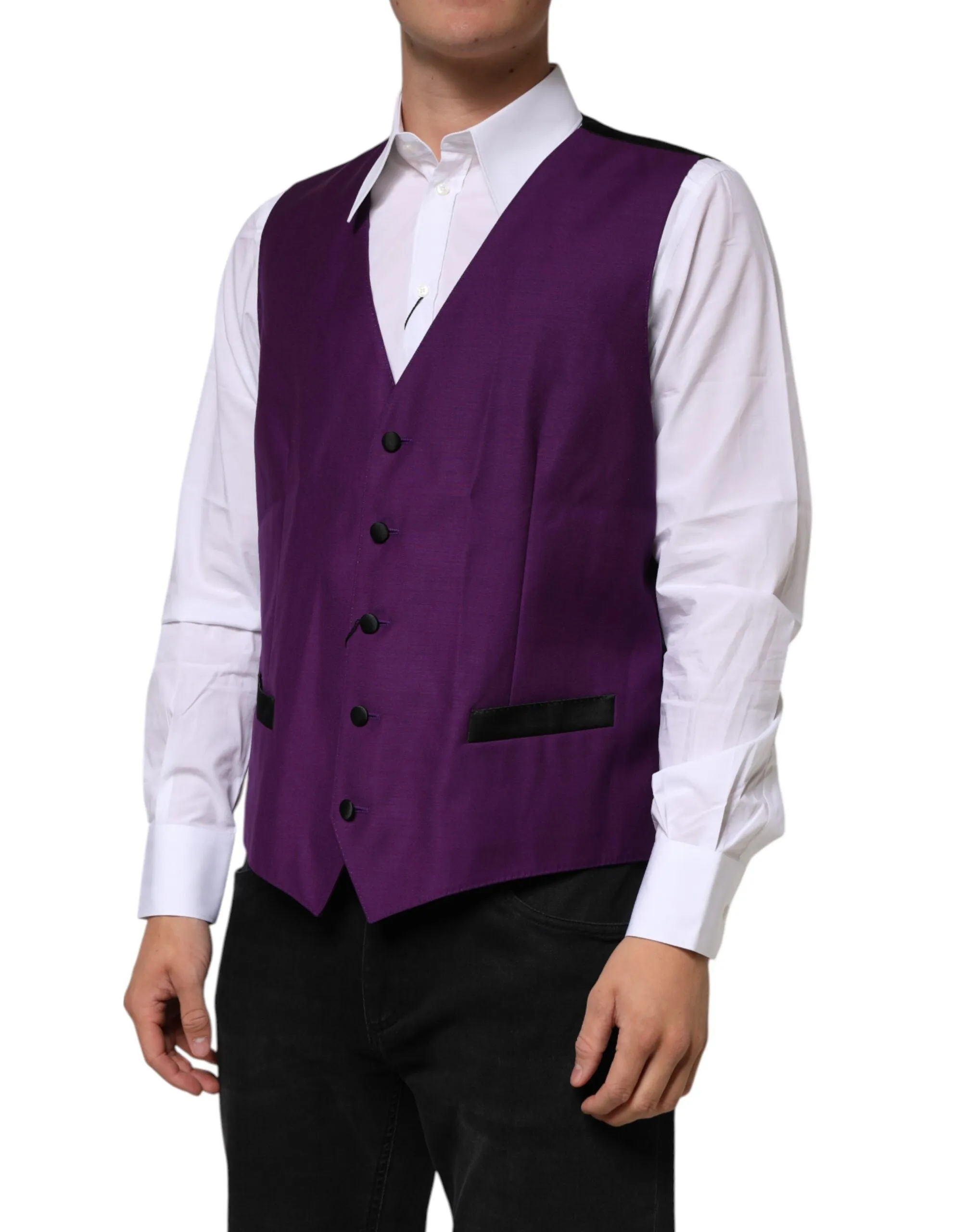 Dolce & Gabbana Purple Wool Dress Formal Waistcoat Vest sold by Siebentaschen product image thumbnail 3