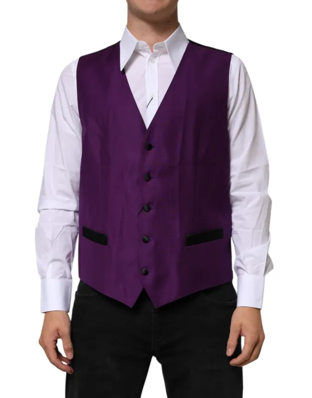 Dolce & Gabbana Purple Wool Dress Formal Waistcoat Vest sold by Siebentaschen