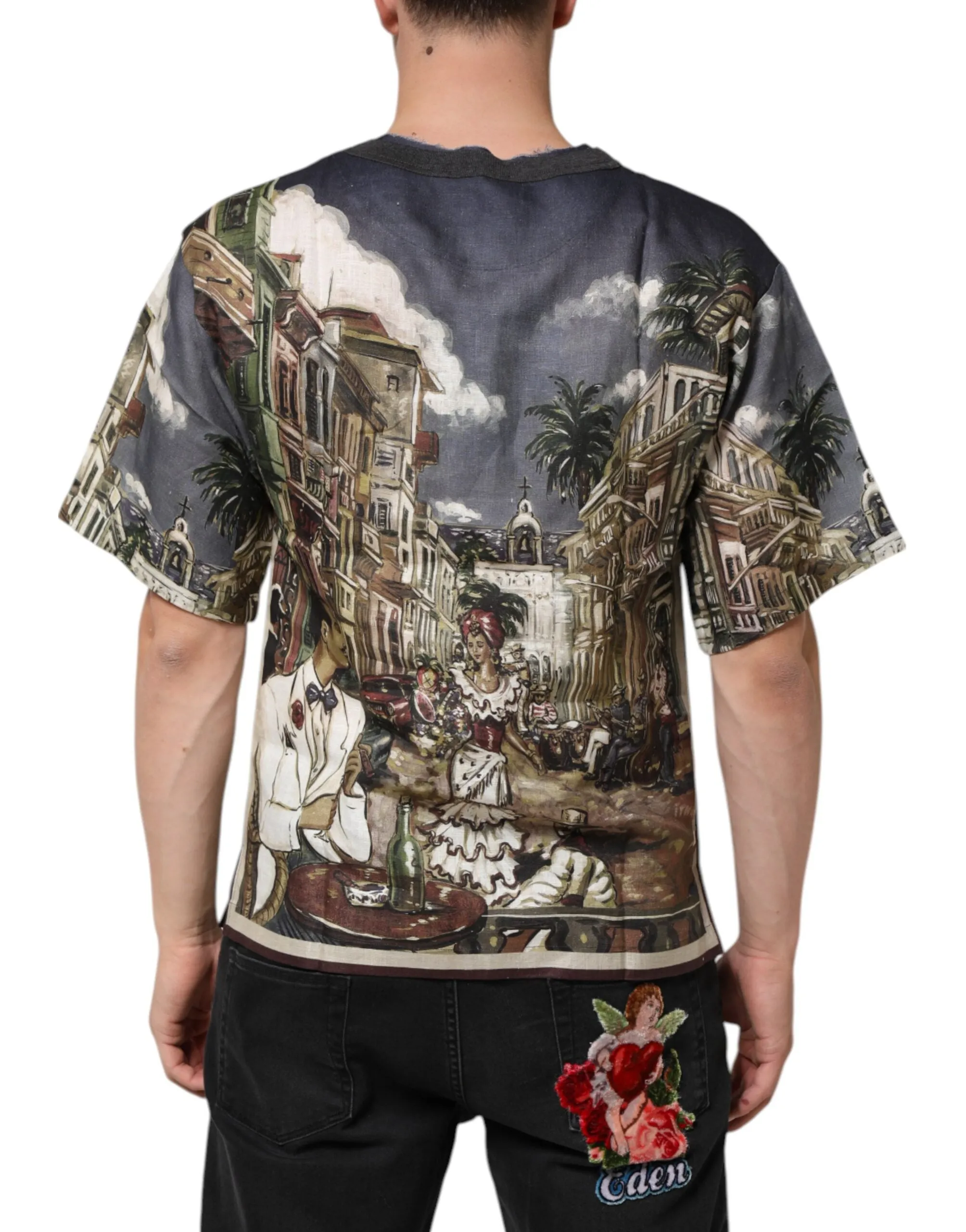 Dolce & Gabbana Palermo Jazz Club Linen Crew Neck Men T-shirt sold by Siebentaschen product image thumbnail 4