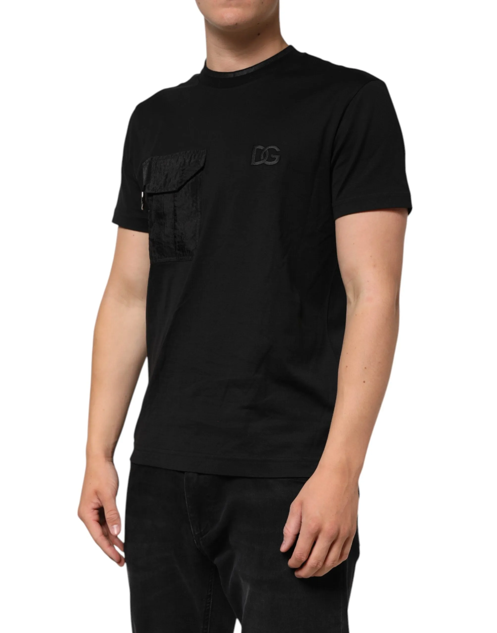 Dolce & Gabbana Black Cotton Embroidered DG Logo Pocket T-shirt sold by Siebentaschen product image thumbnail 3