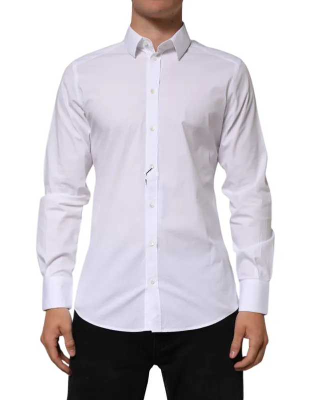 Dolce & Gabbana White Cotton GOLD Long Sleeves Formal Men Shirt sold by Siebentaschen