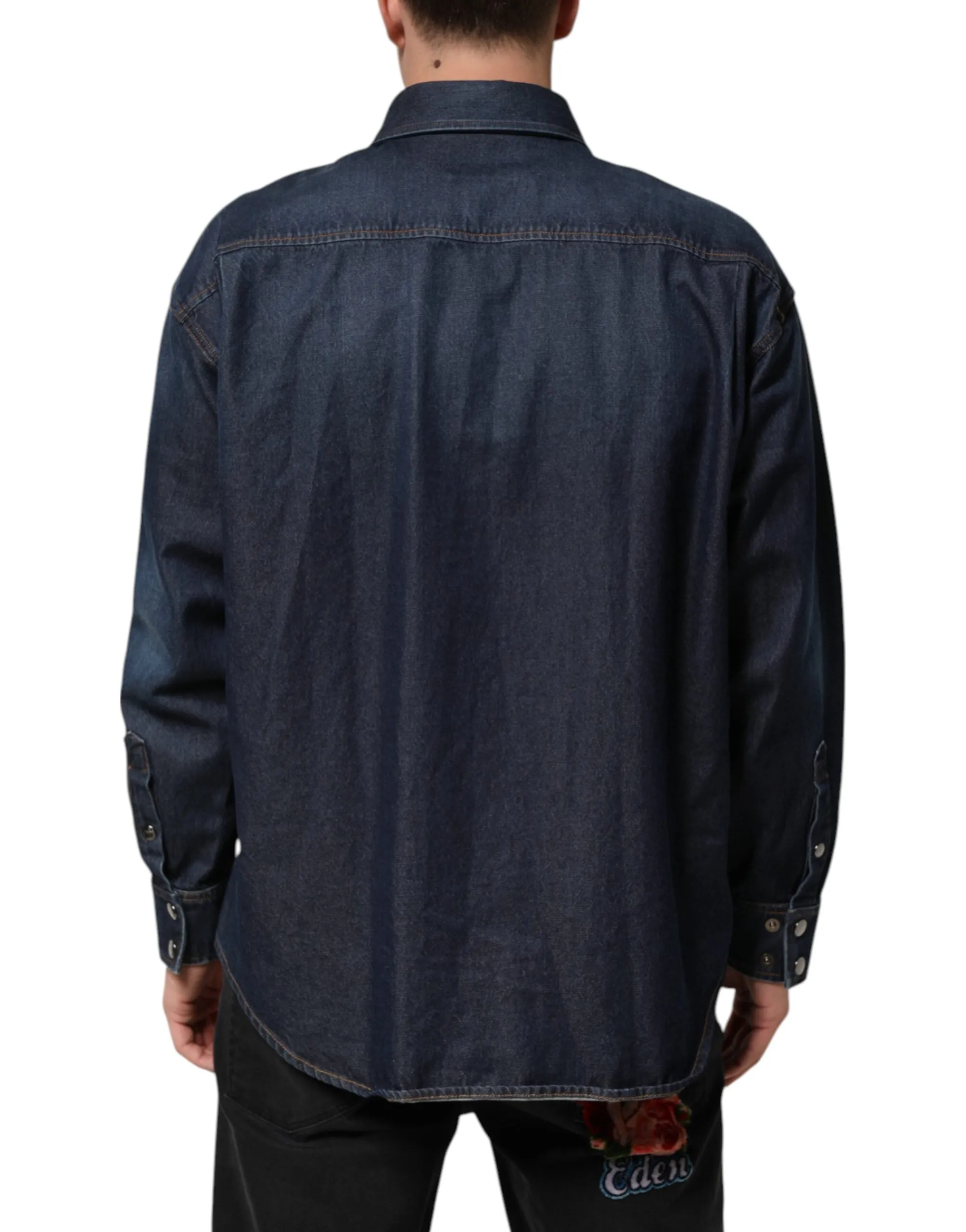 Dolce & Gabbana Blue Denim Button Casual Logo Patch Men Shirt sold by Siebentaschen product image thumbnail 4