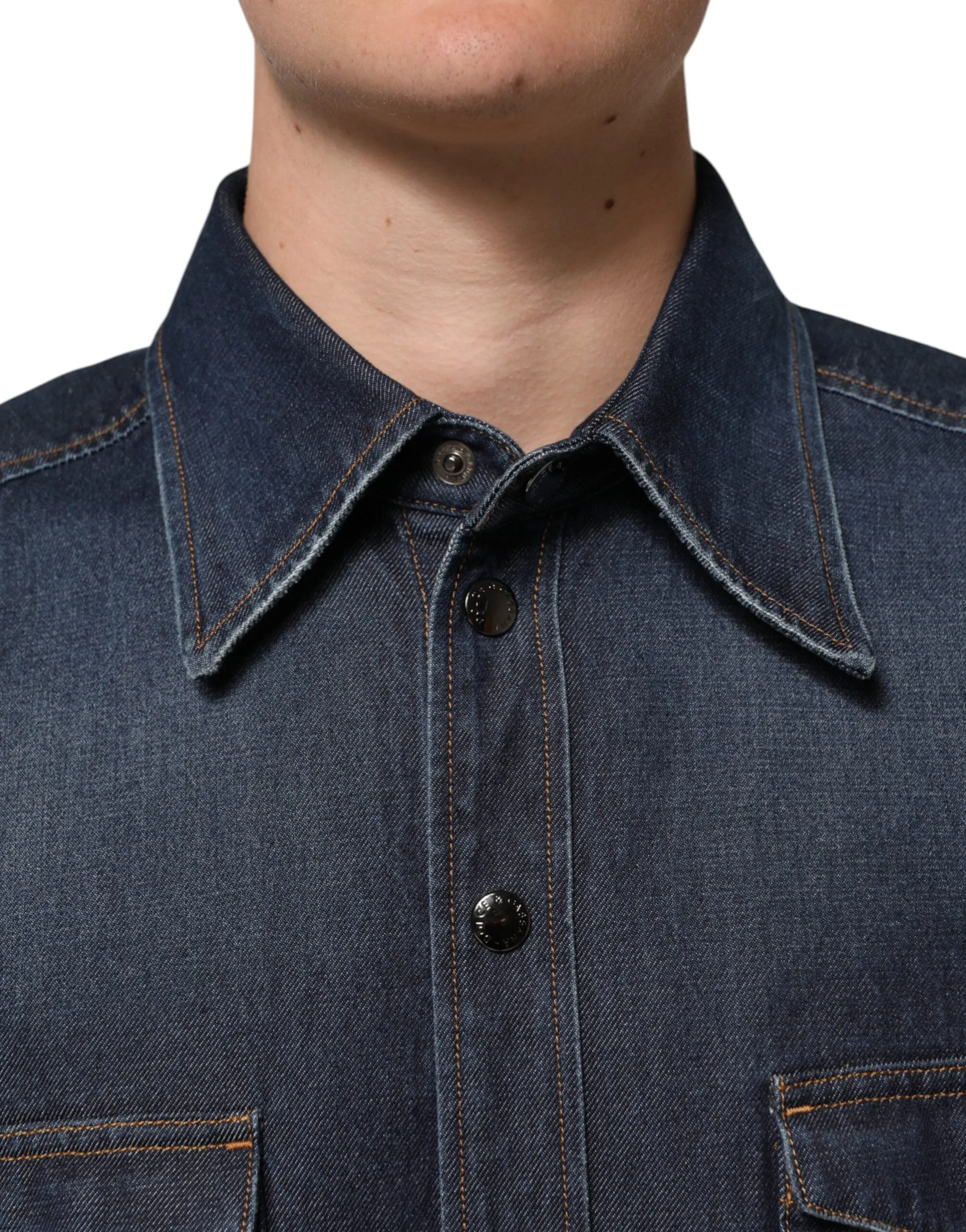 Dolce & Gabbana Blue Denim Button Casual Logo Patch Men Shirt sold by Siebentaschen product image thumbnail 5