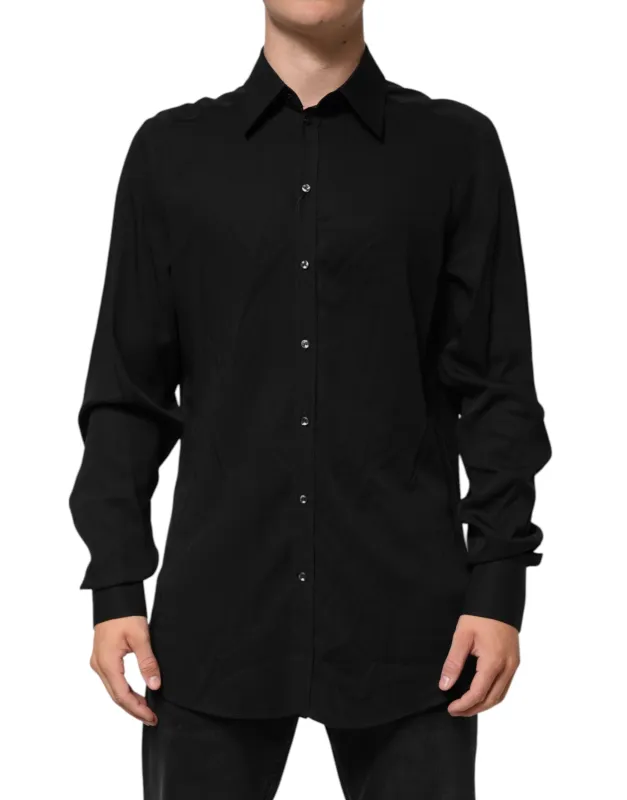 Dolce & Gabbana Black Viscose Long Sleeve Formal Dress Shirt made by Siebentaschen