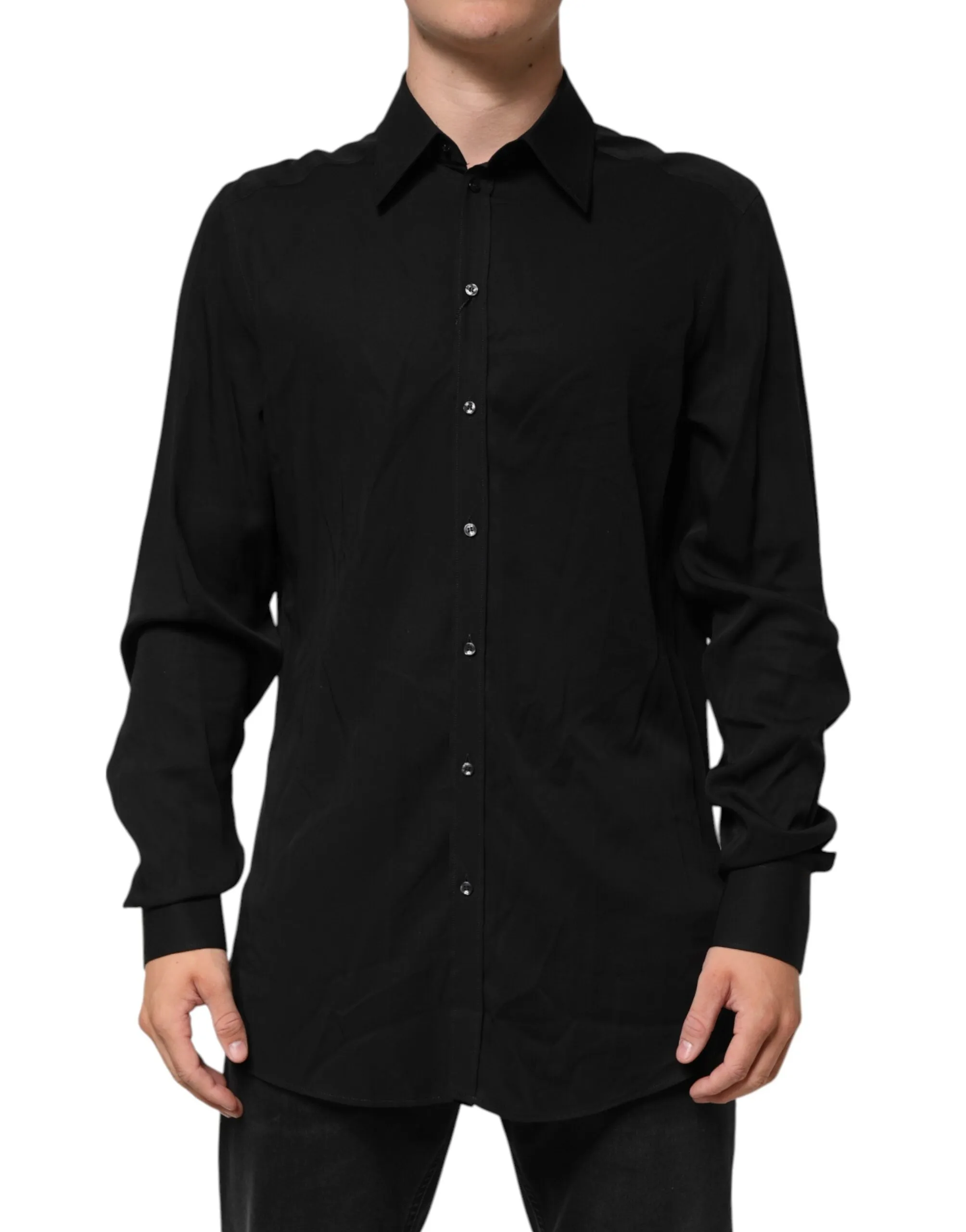 Dolce & Gabbana Black Viscose Long Sleeve Formal Dress Shirt sold by Siebentaschen product image thumbnail 2