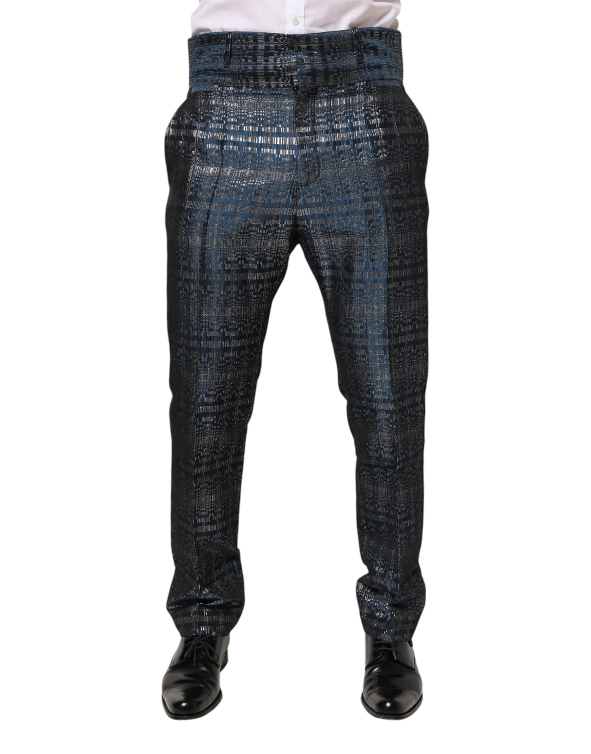 Dolce & Gabbana Blue Silver Shiny Silk Skinny Men Trouser Pants sold by Siebentaschen product image thumbnail 2