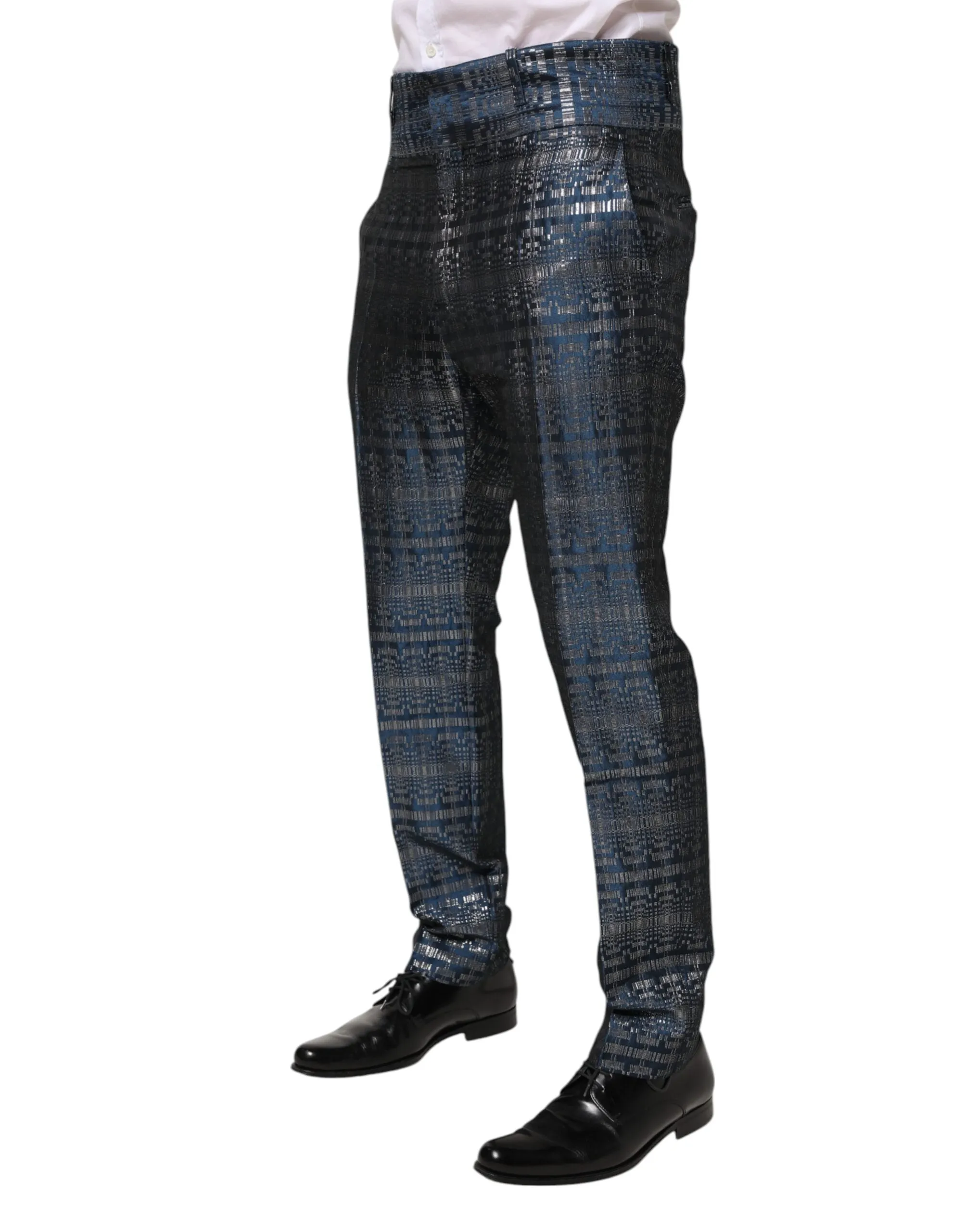 Dolce & Gabbana Blue Silver Shiny Silk Skinny Men Trouser Pants sold by Siebentaschen product image thumbnail 3