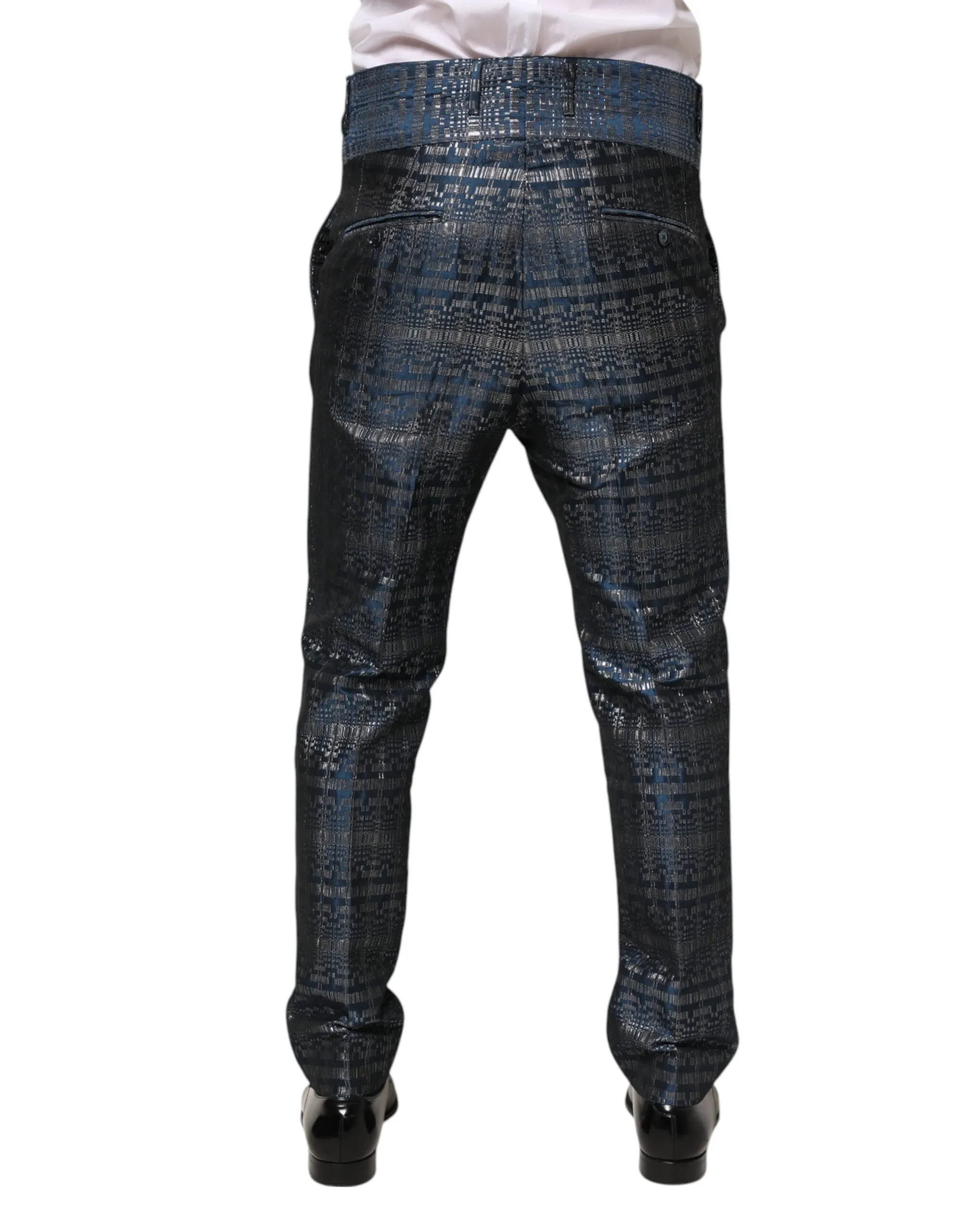 Dolce & Gabbana Blue Silver Shiny Silk Skinny Men Trouser Pants sold by Siebentaschen product image thumbnail 4