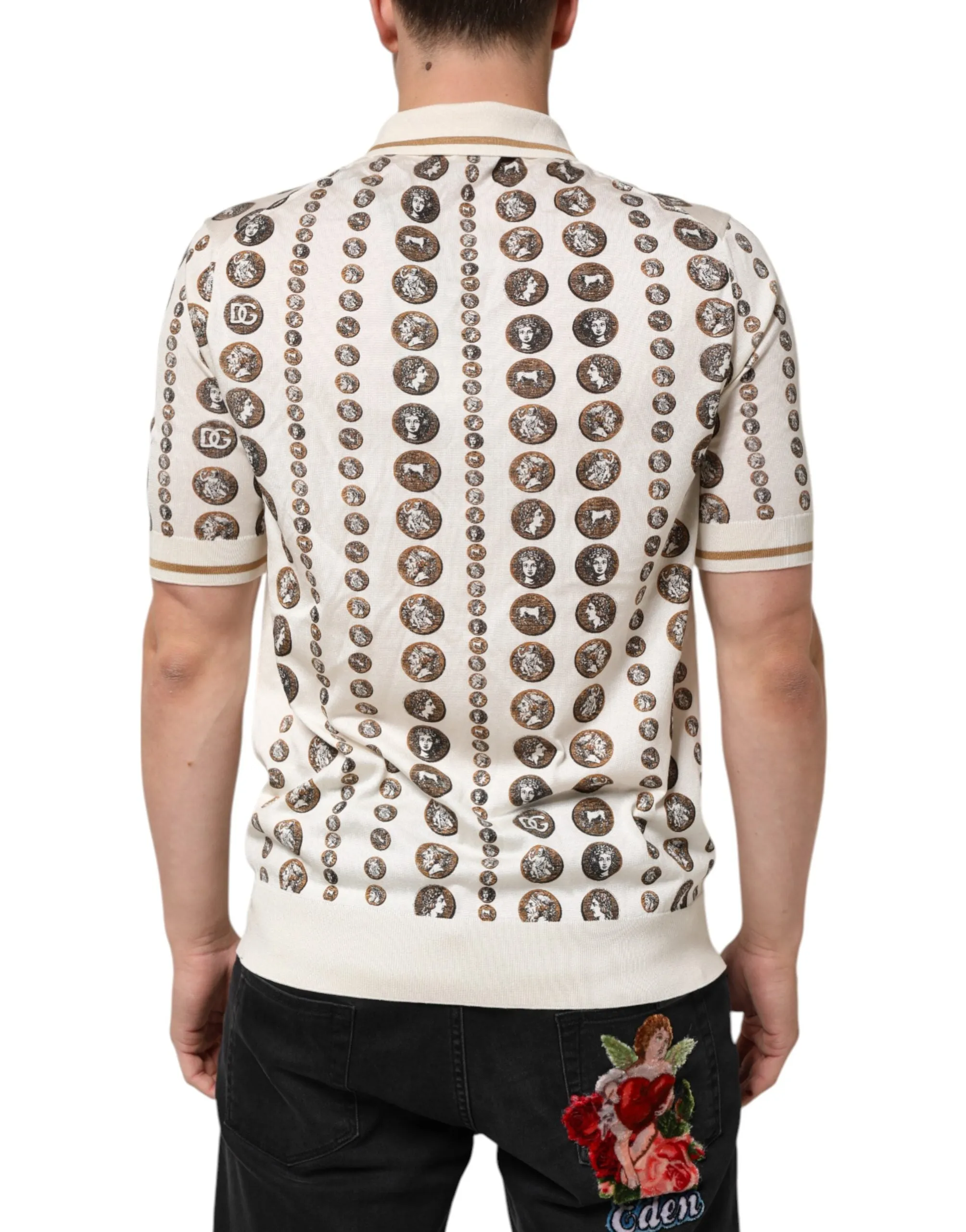 Dolce & Gabbana Silk Ivory Coin Print Logo Men Polo T-shirt sold by Siebentaschen product image thumbnail 4