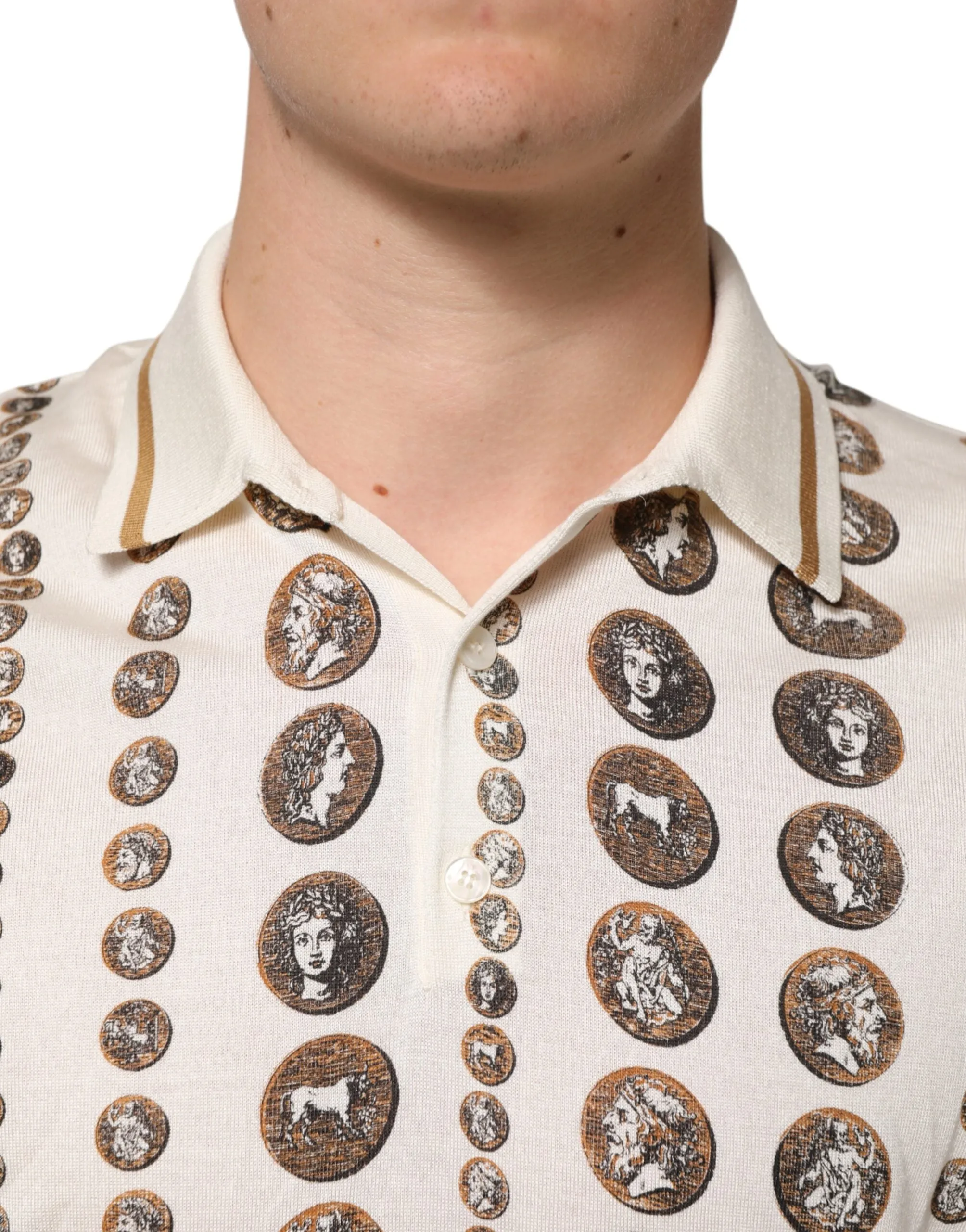 Dolce & Gabbana Silk Ivory Coin Print Logo Men Polo T-shirt sold by Siebentaschen product image thumbnail 5