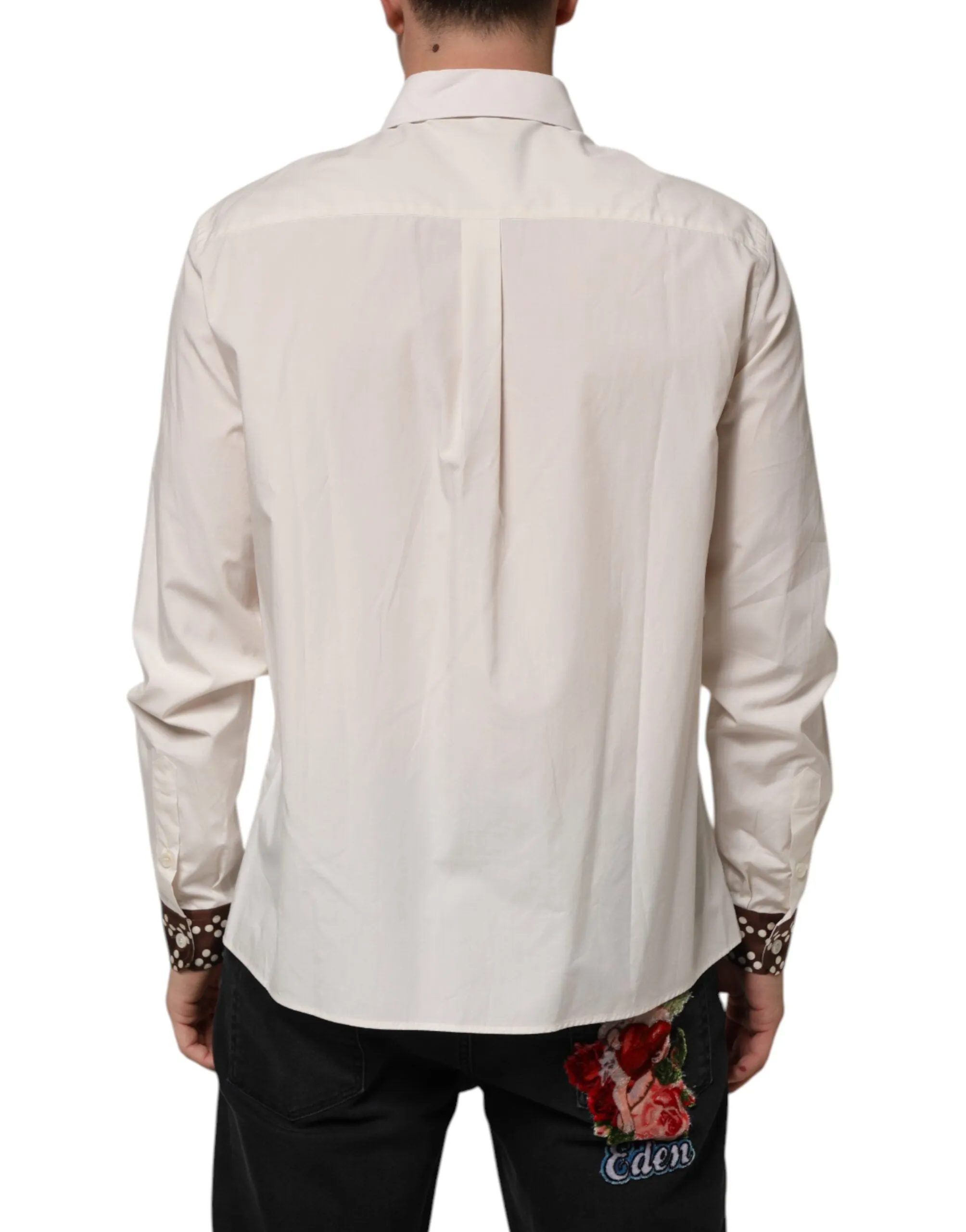 Dolce & Gabbana Cream White Cotton Polka Dot Slim Fit Shirt sold by Siebentaschen product image thumbnail 4