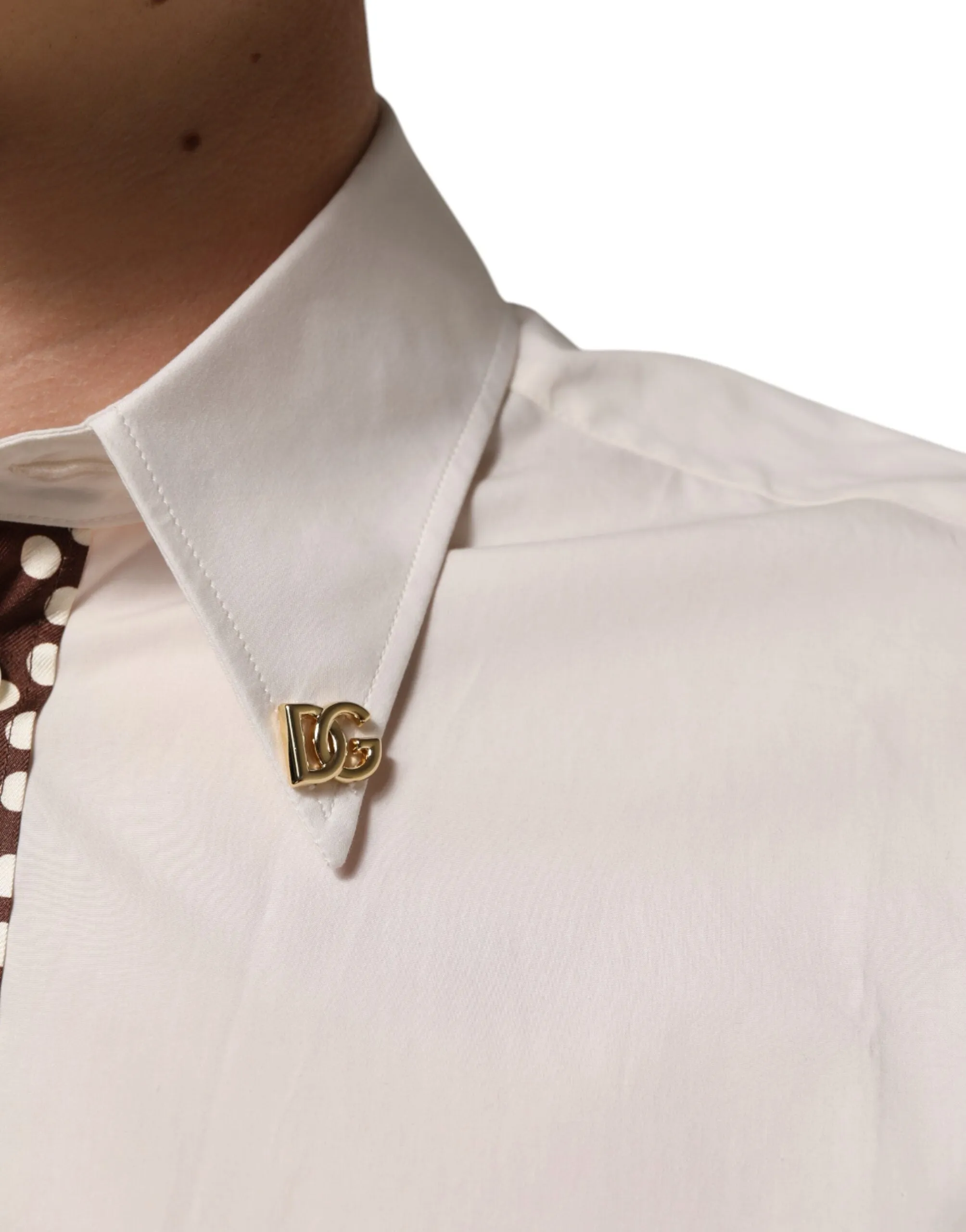 Dolce & Gabbana Cream White Cotton Polka Dot Slim Fit Shirt sold by Siebentaschen product image thumbnail 5