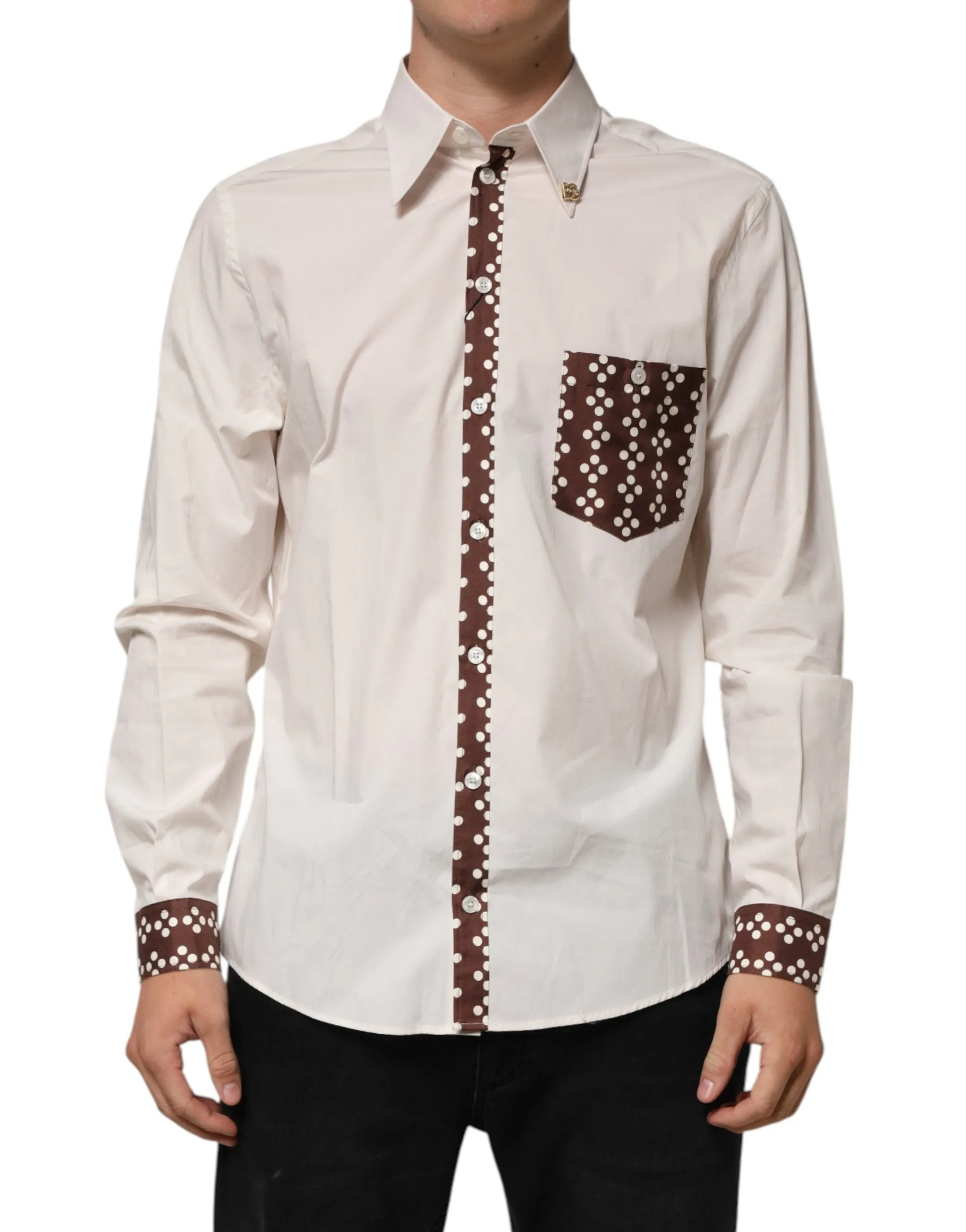 Dolce & Gabbana Cream White Cotton Polka Dot Slim Fit Shirt sold by Siebentaschen product image thumbnail 2