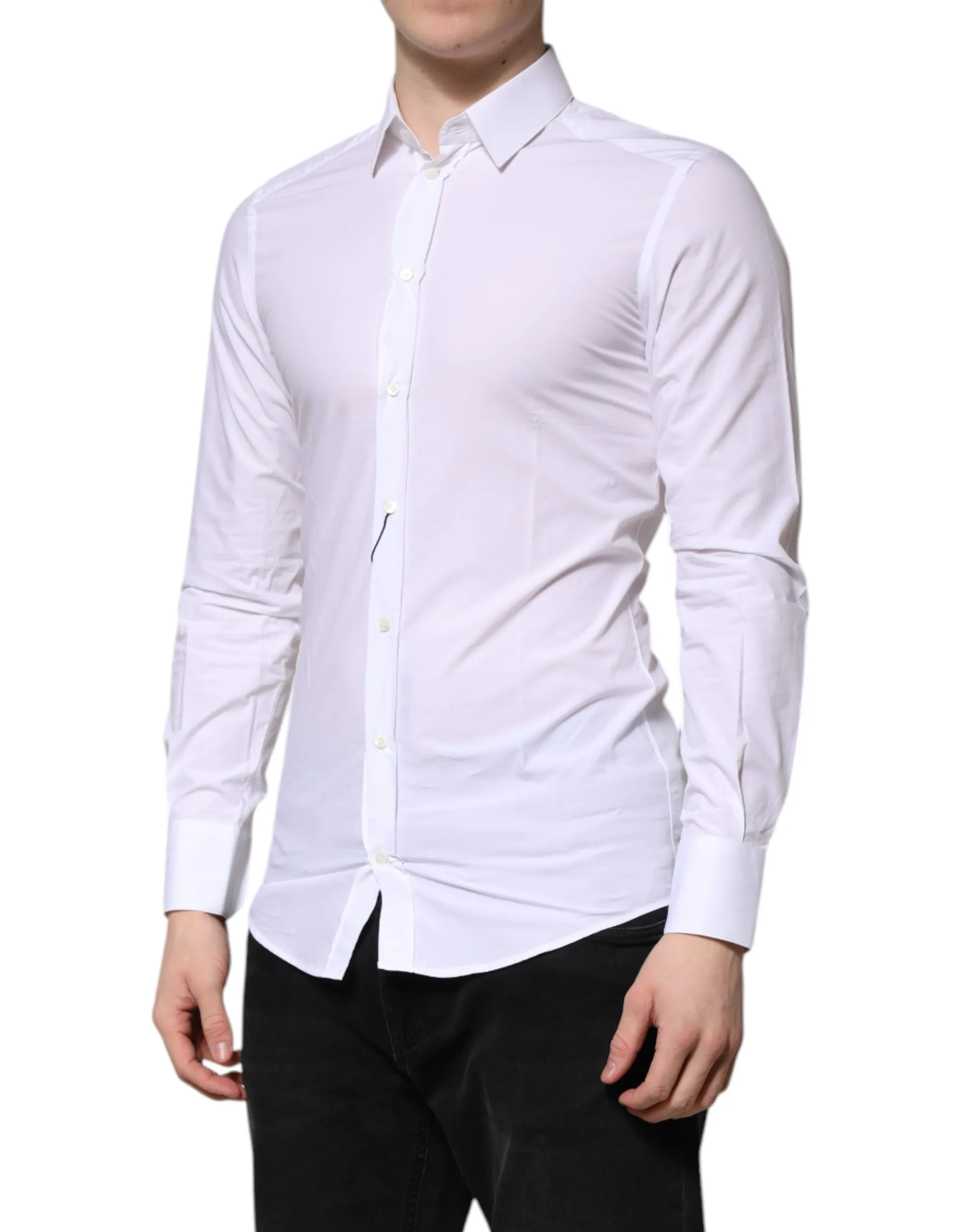 Dolce & Gabbana White Cotton GOLD Long Sleeves Dress Shirt sold by Siebentaschen product image thumbnail 3