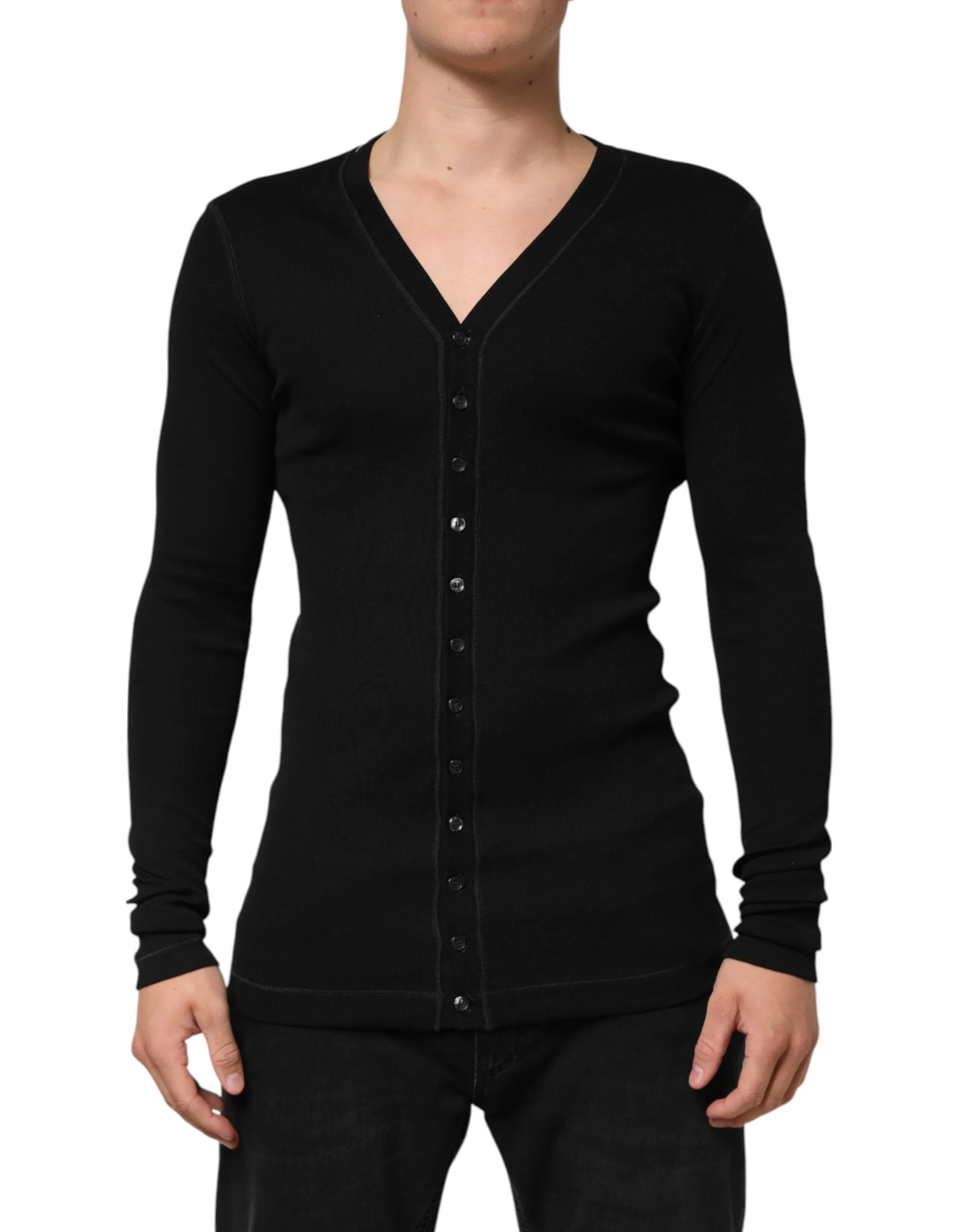 Dolce & Gabbana Black Cotton Button Up Men Cardigan Sweater sold by Siebentaschen