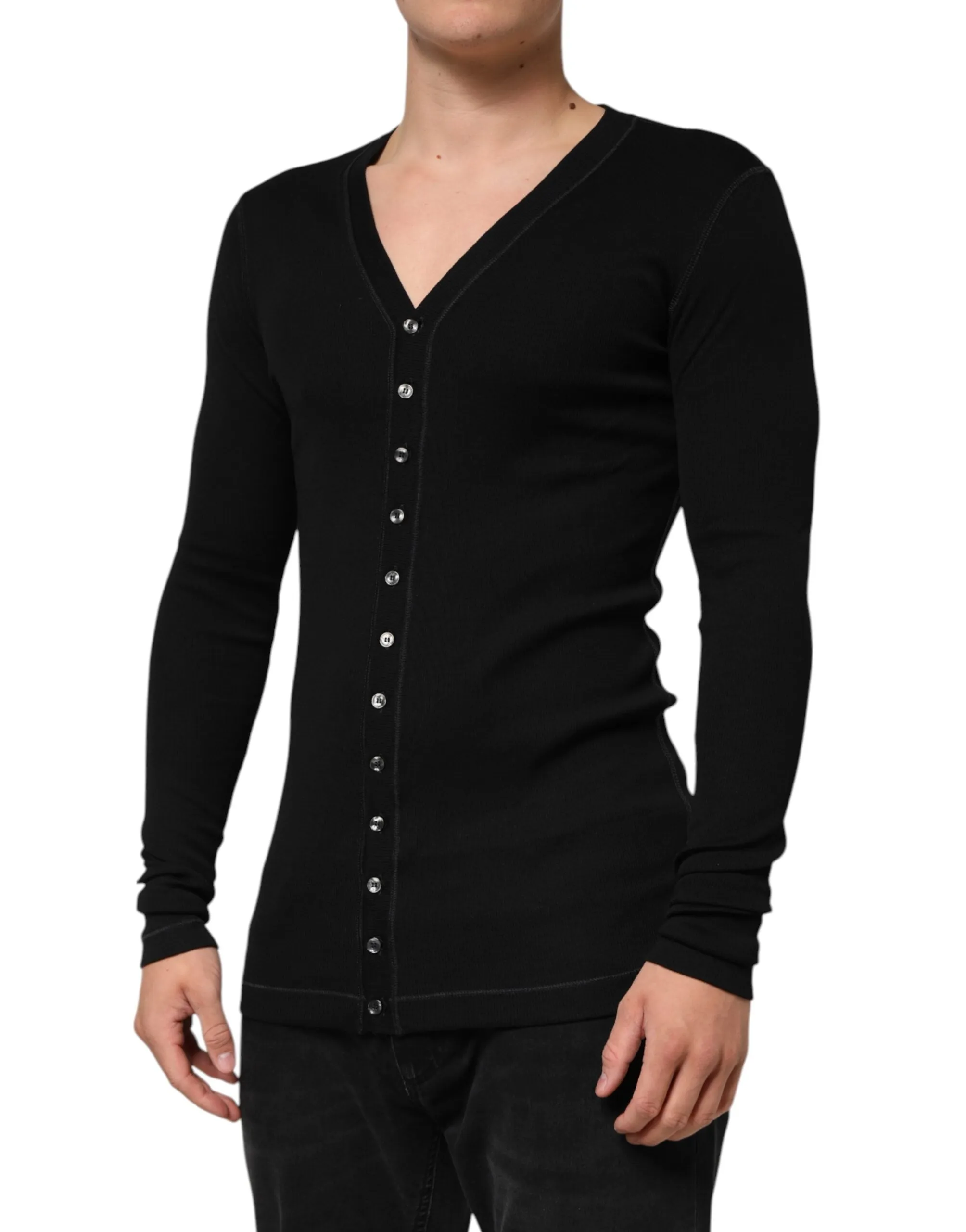 Dolce & Gabbana Black Cotton Button Up Men Cardigan Sweater sold by Siebentaschen product image thumbnail 3