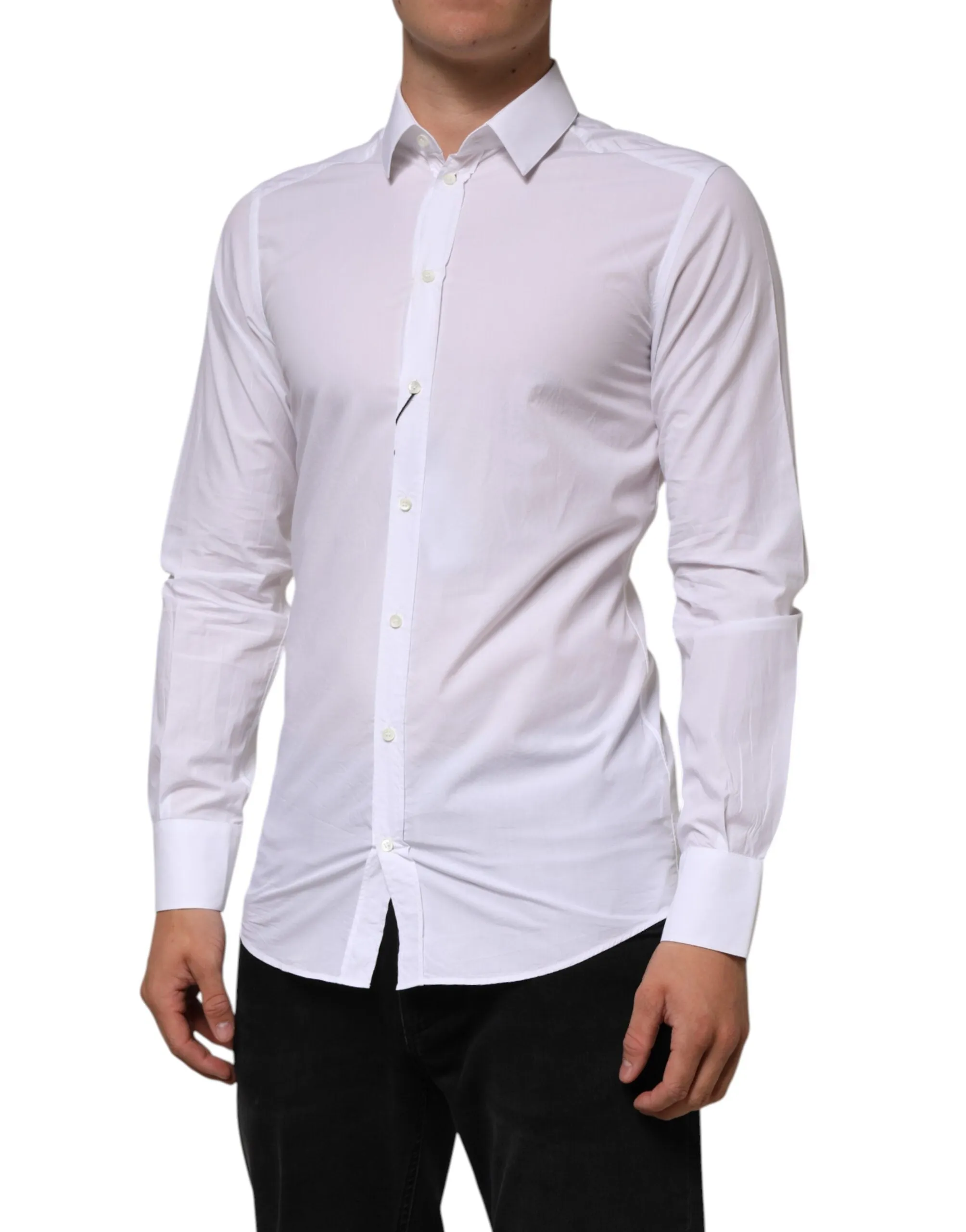 Dolce & Gabbana White Cotton GOLD Formal Men Longsleeves Shirt sold by Siebentaschen product image thumbnail 3