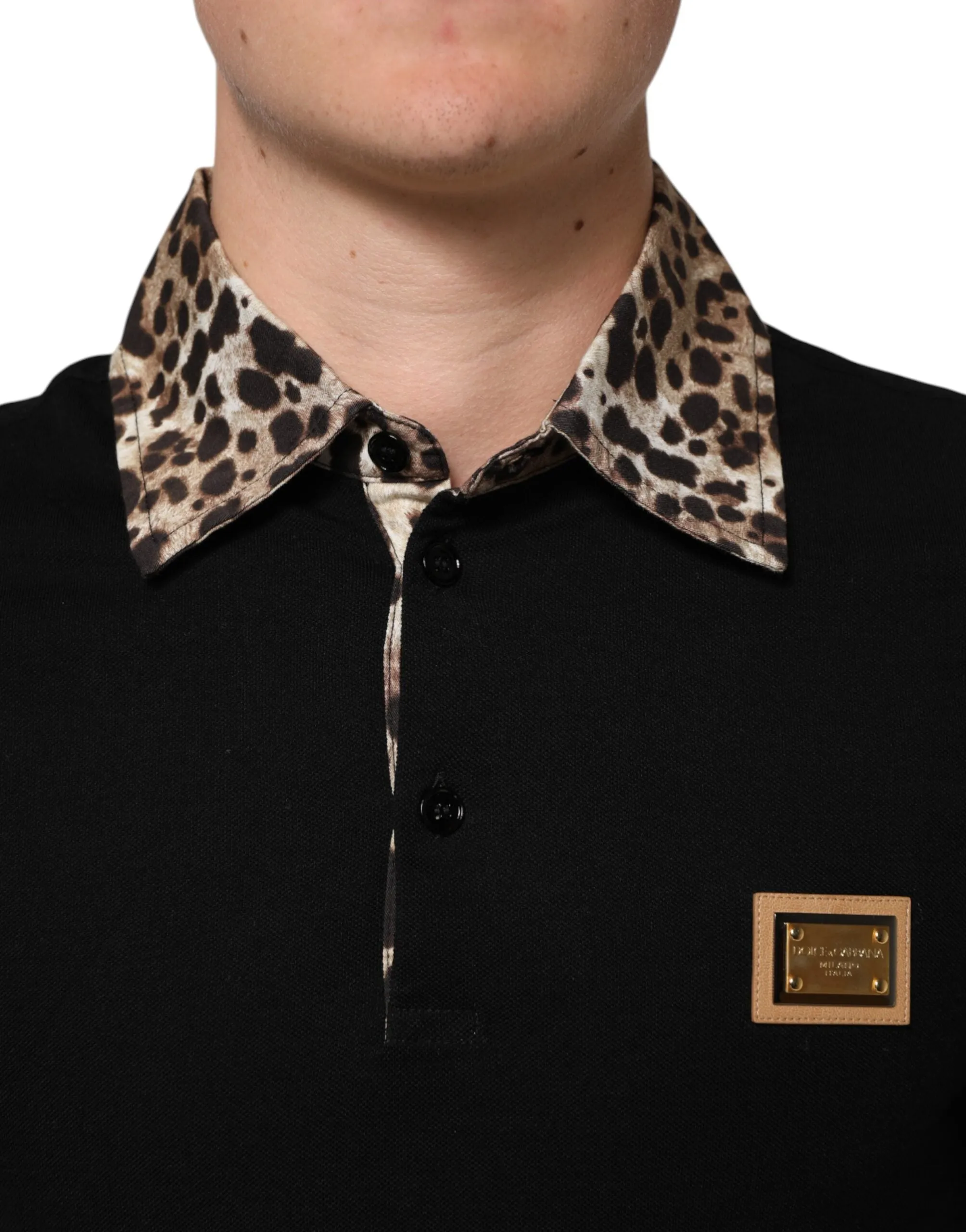 Dolce & Gabbana Black Cotton Leopard Collar Polo T-shirt sold by Siebentaschen product image thumbnail 5