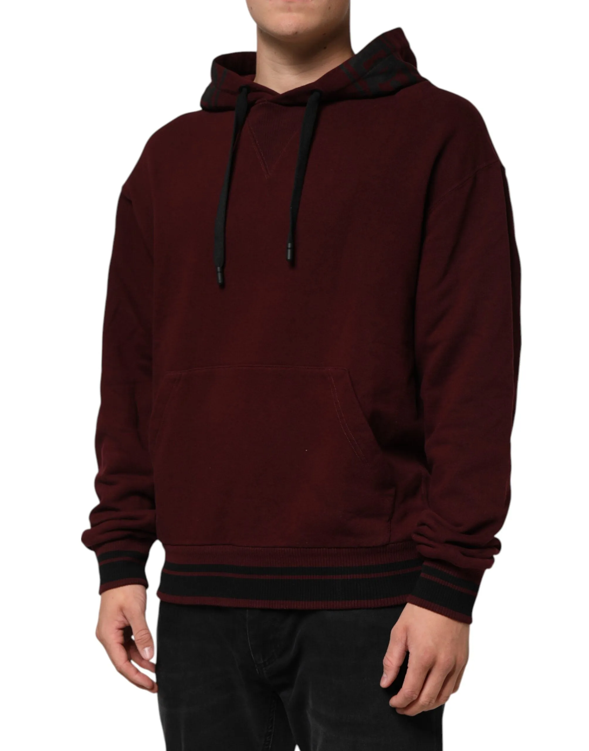 Dolce & Gabbana Burgundy Cotton Plaid Lined Men Hoodie Sweater sold by Siebentaschen product image thumbnail 3