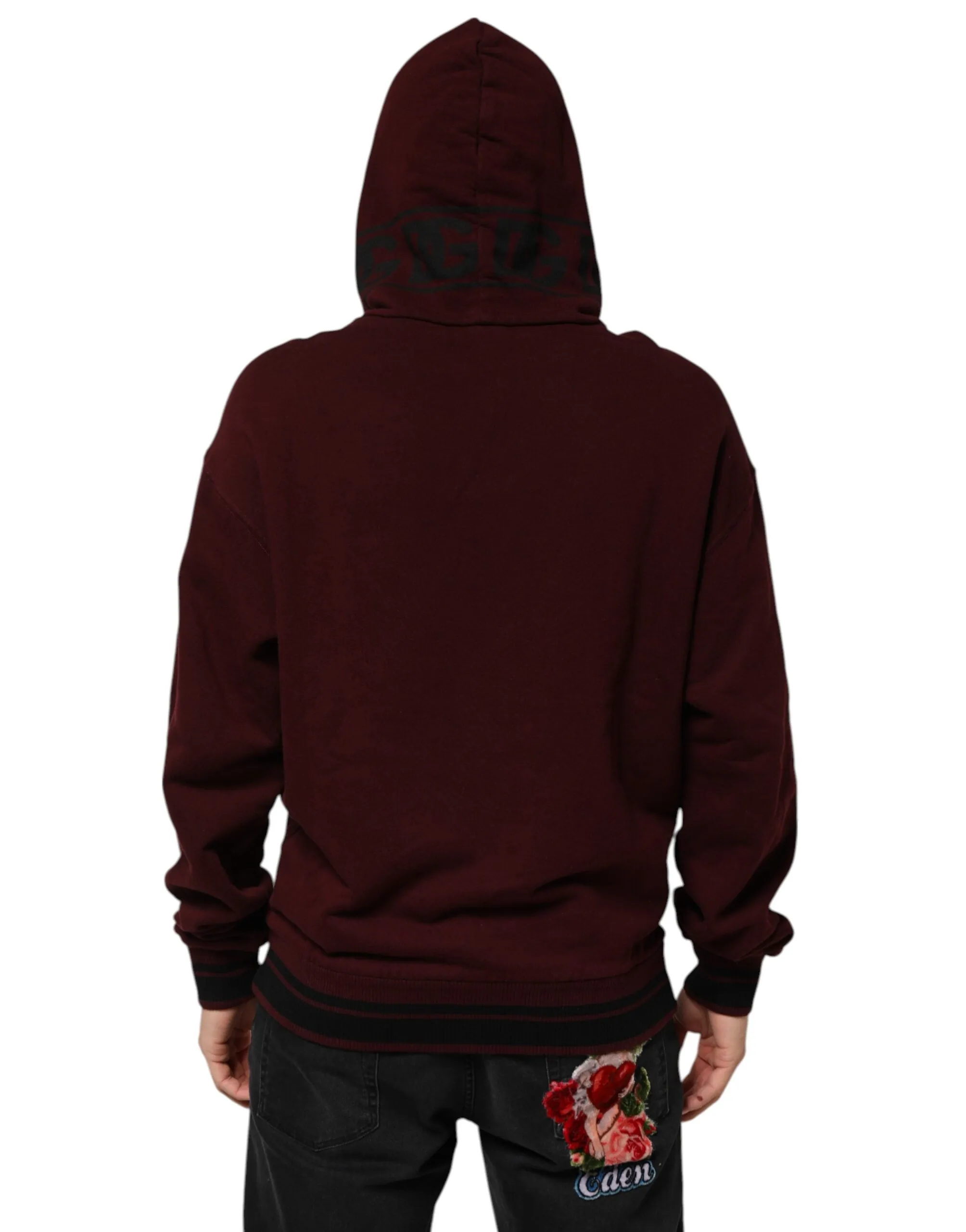 Dolce & Gabbana Burgundy Cotton Plaid Lined Men Hoodie Sweater sold by Siebentaschen product image thumbnail 4