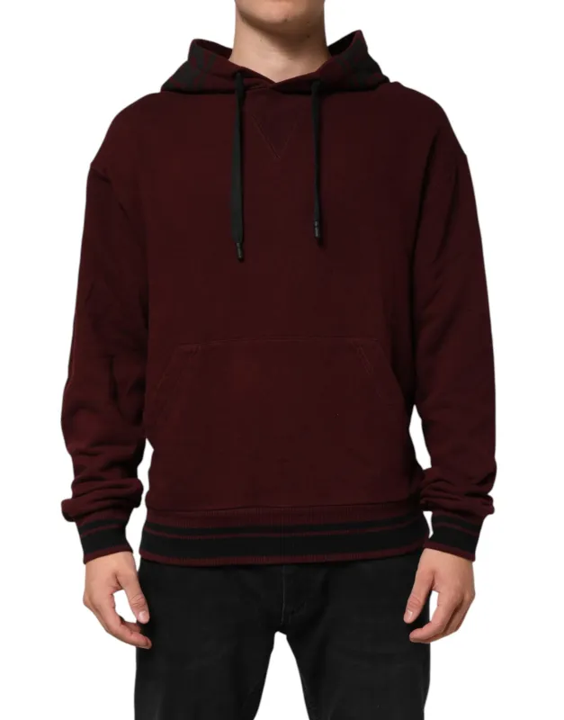 Dolce & Gabbana Burgundy Cotton Plaid Lined Men Hoodie Sweater sold by Siebentaschen