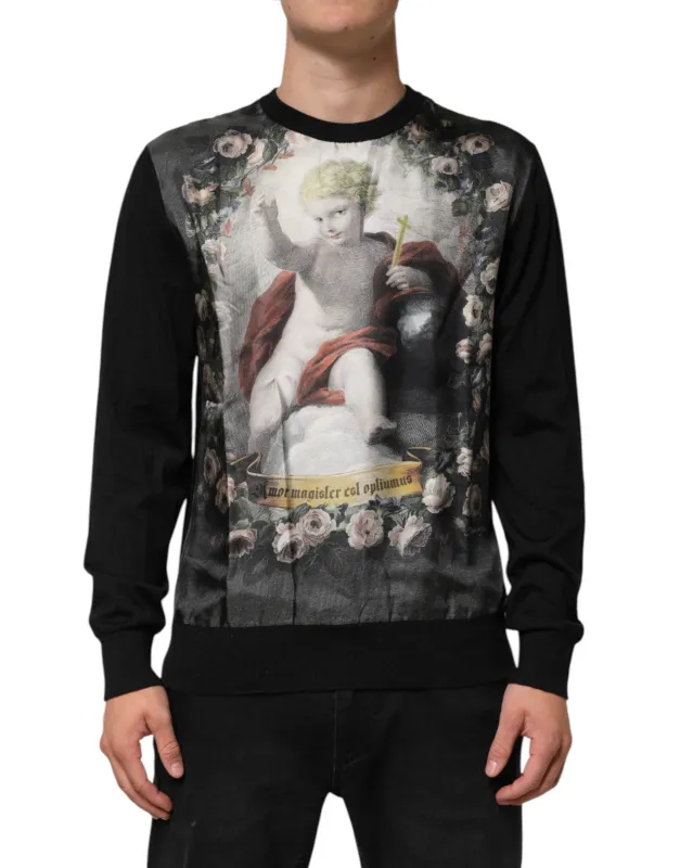 Dolce & Gabbana Black Cashmere Cherub Print Baroque Sweater sold by Siebentaschen
