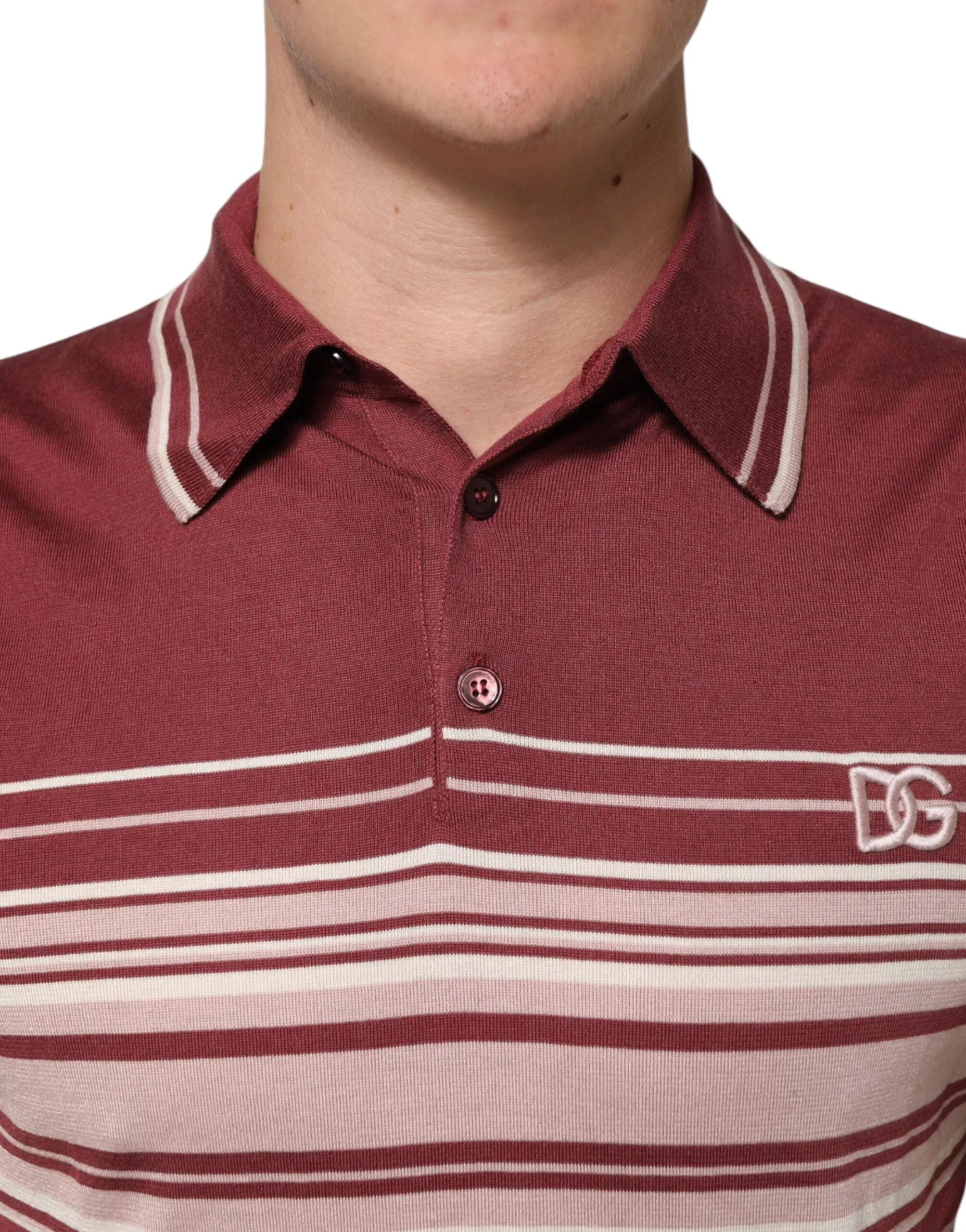 Dolce & Gabbana Cotton Burgundy Striped DG Logo Polo T-shirt sold by Siebentaschen product image thumbnail 5