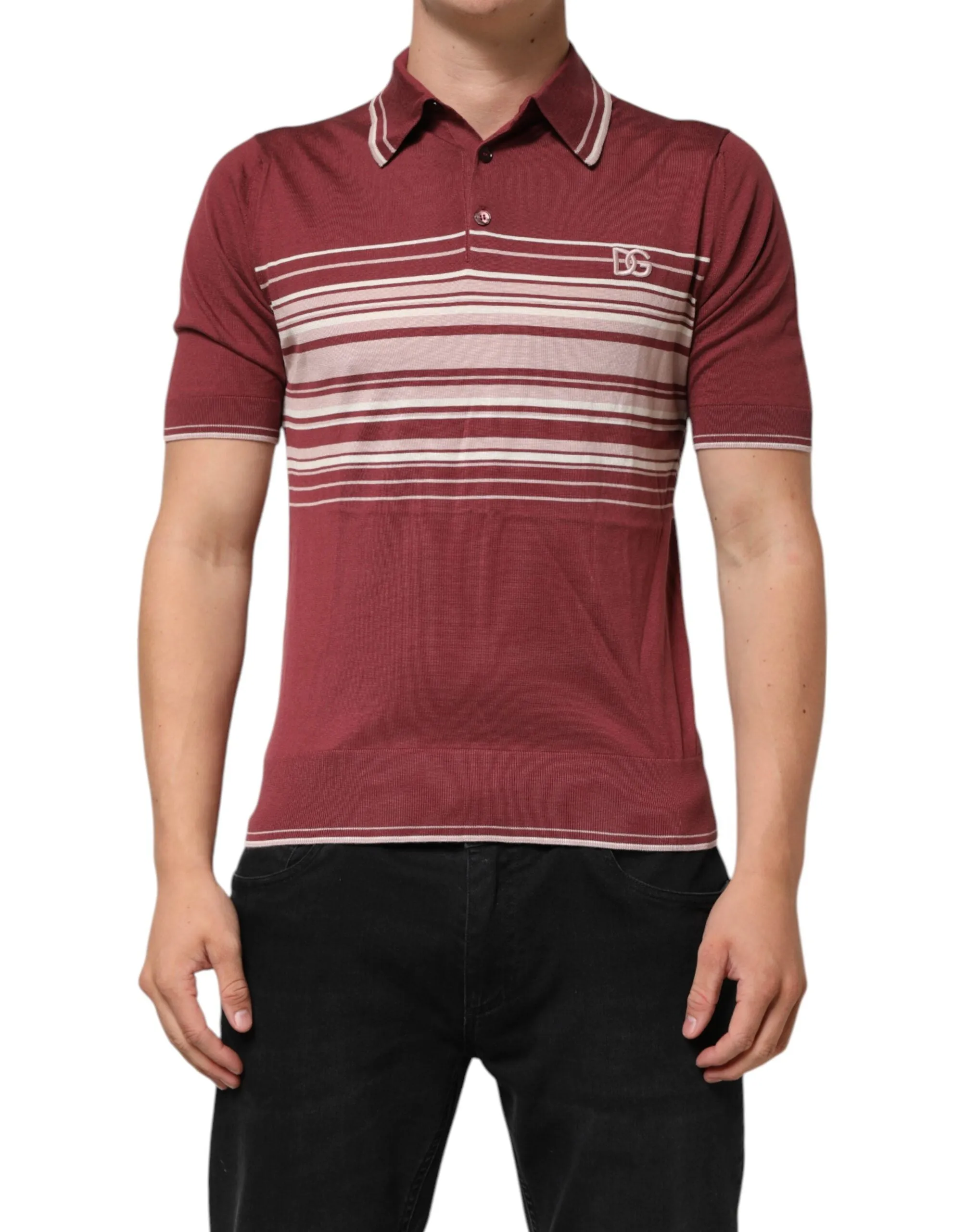 Dolce & Gabbana Cotton Burgundy Striped DG Logo Polo T-shirt sold by Siebentaschen product image thumbnail 2