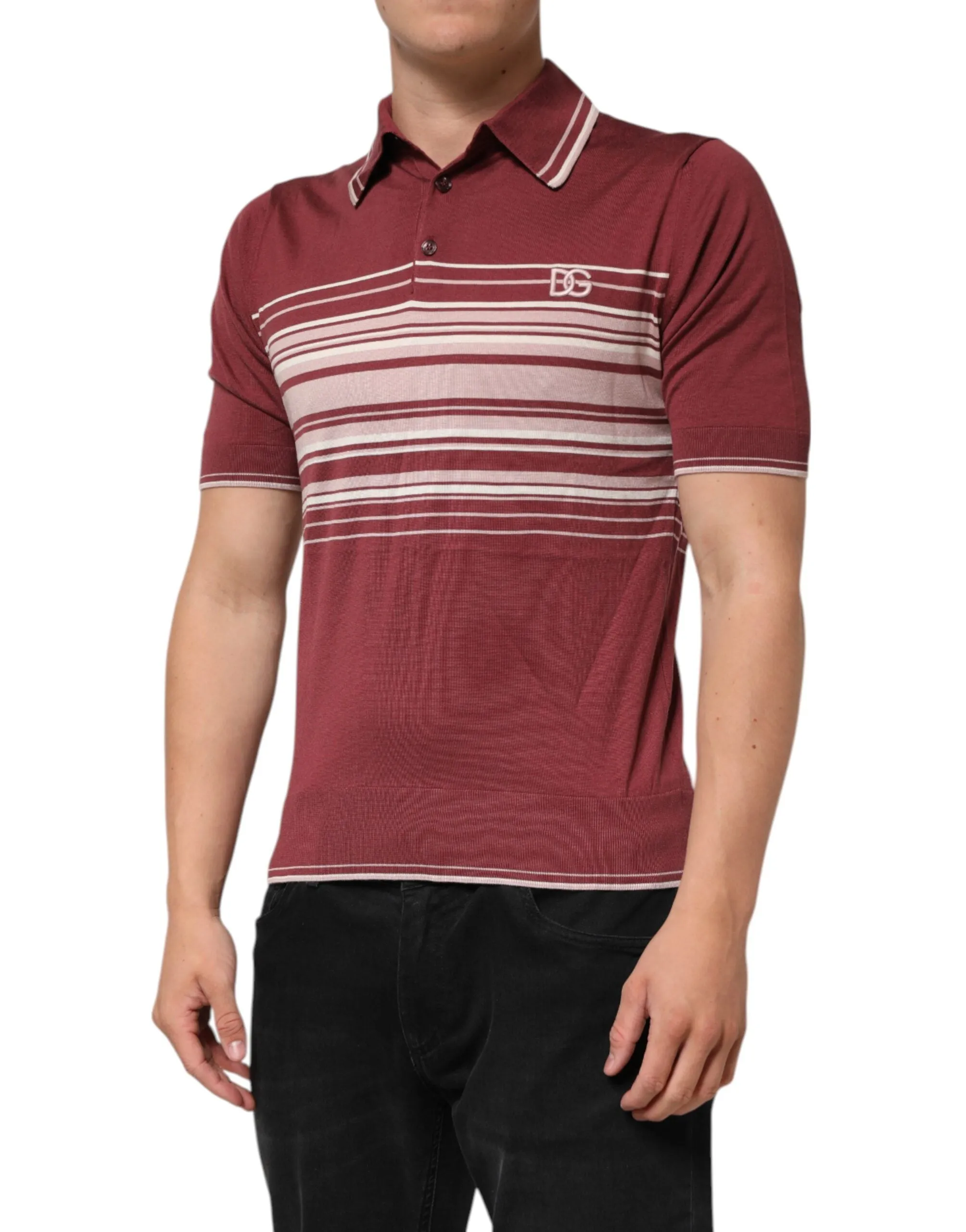 Dolce & Gabbana Cotton Burgundy Striped DG Logo Polo T-shirt sold by Siebentaschen product image thumbnail 3
