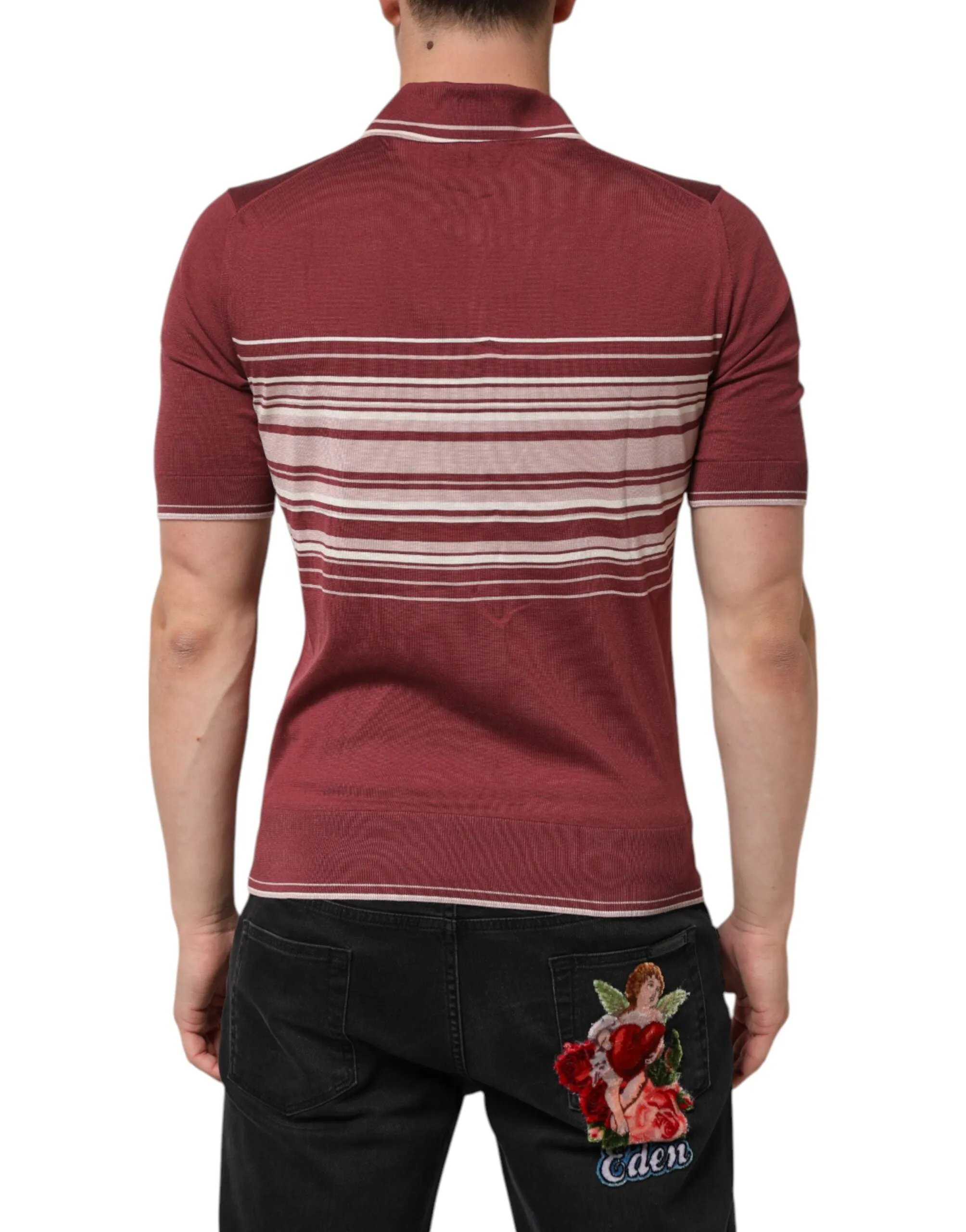 Dolce & Gabbana Cotton Burgundy Striped DG Logo Polo T-shirt sold by Siebentaschen product image thumbnail 4