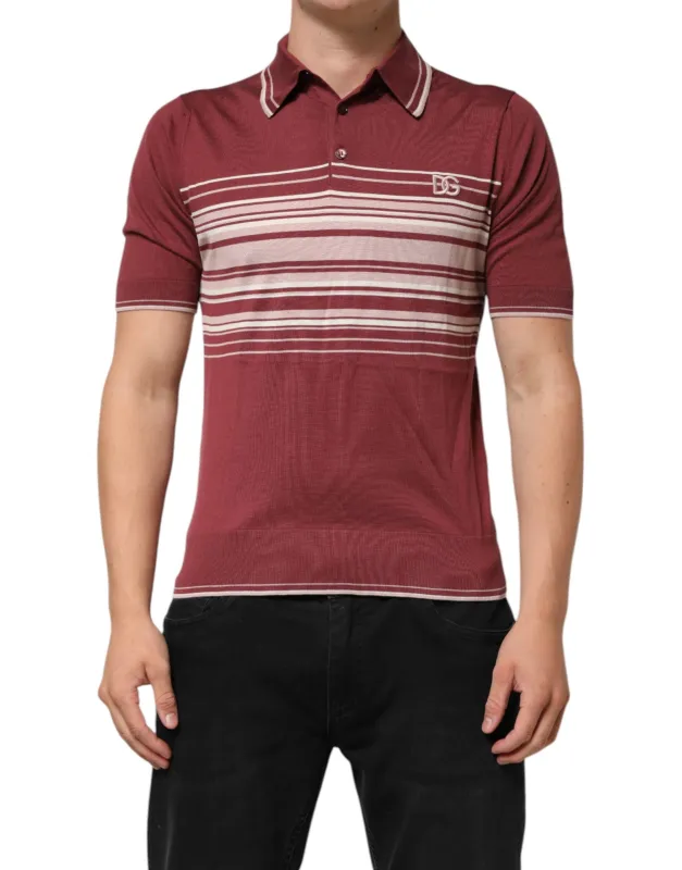 Dolce & Gabbana Cotton Burgundy Striped DG Logo Polo T-shirt sold by Siebentaschen