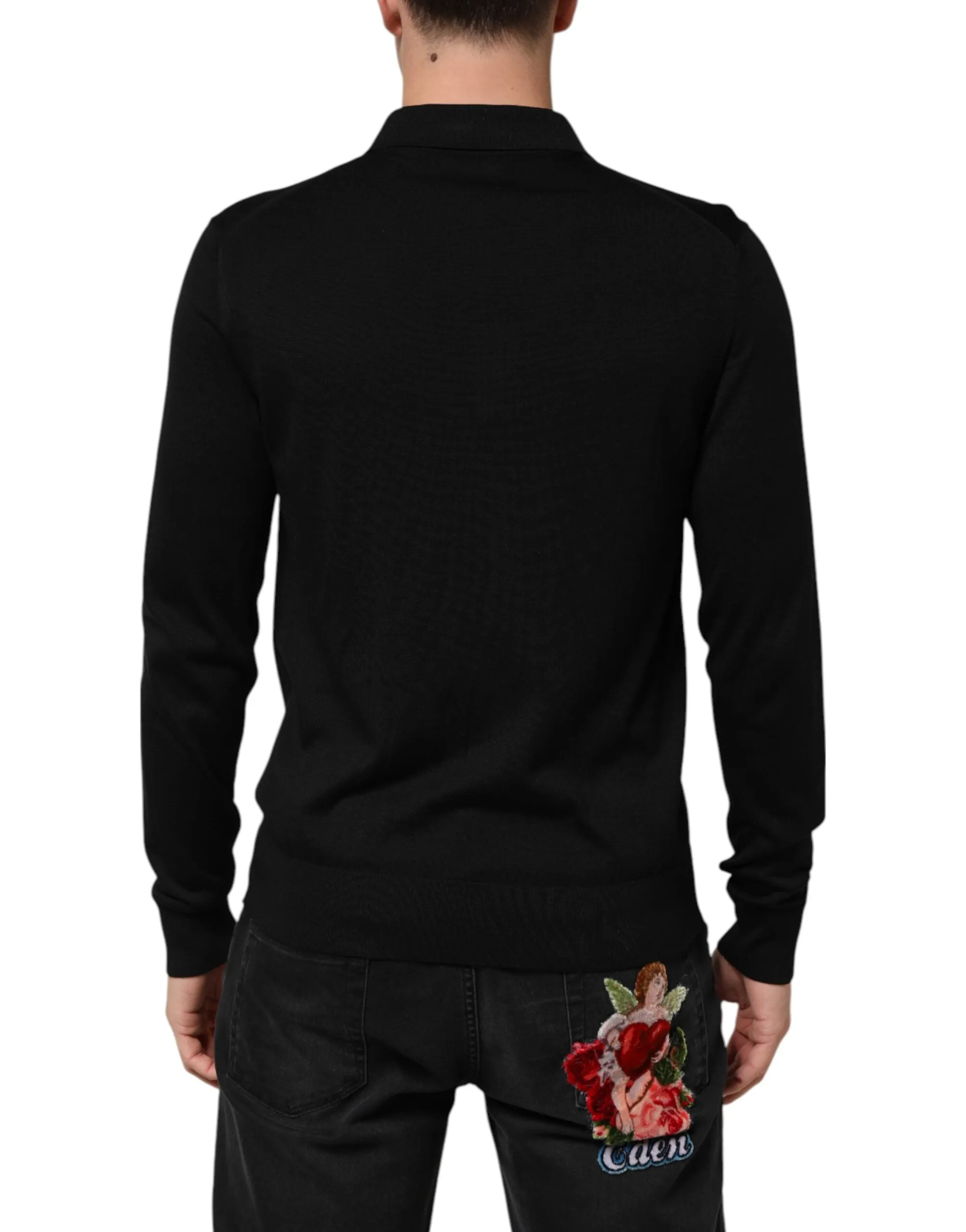 Dolce & Gabbana Black Silk Button Up Lightweight Sweater sold by Siebentaschen product image thumbnail 4