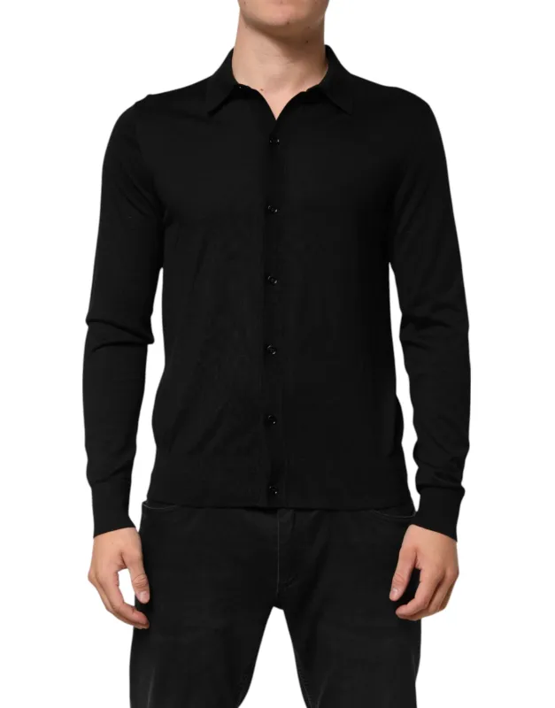 Dolce & Gabbana Black Silk Button Up Lightweight Sweater sold by Siebentaschen