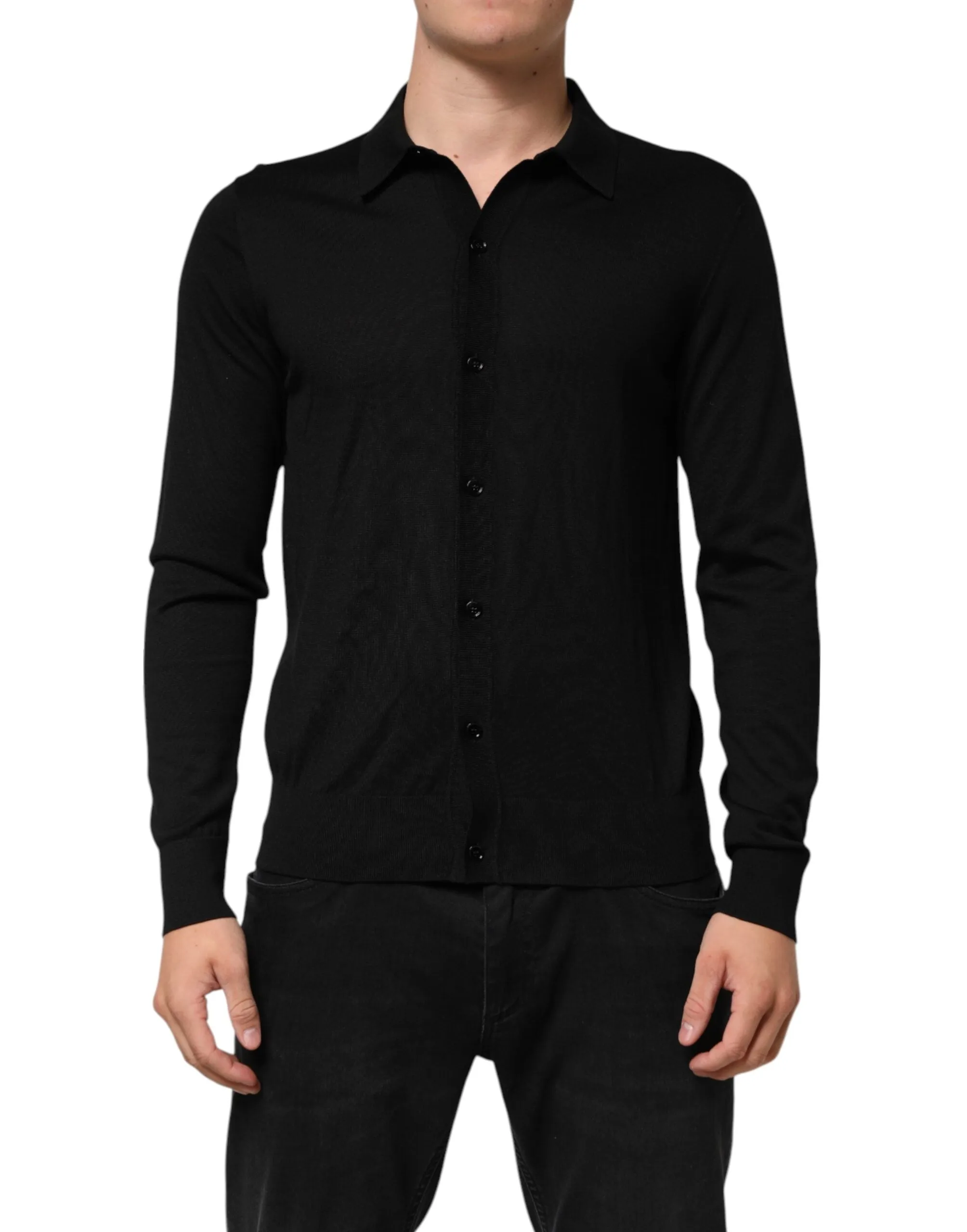 Dolce & Gabbana Black Silk Button Up Lightweight Sweater sold by Siebentaschen