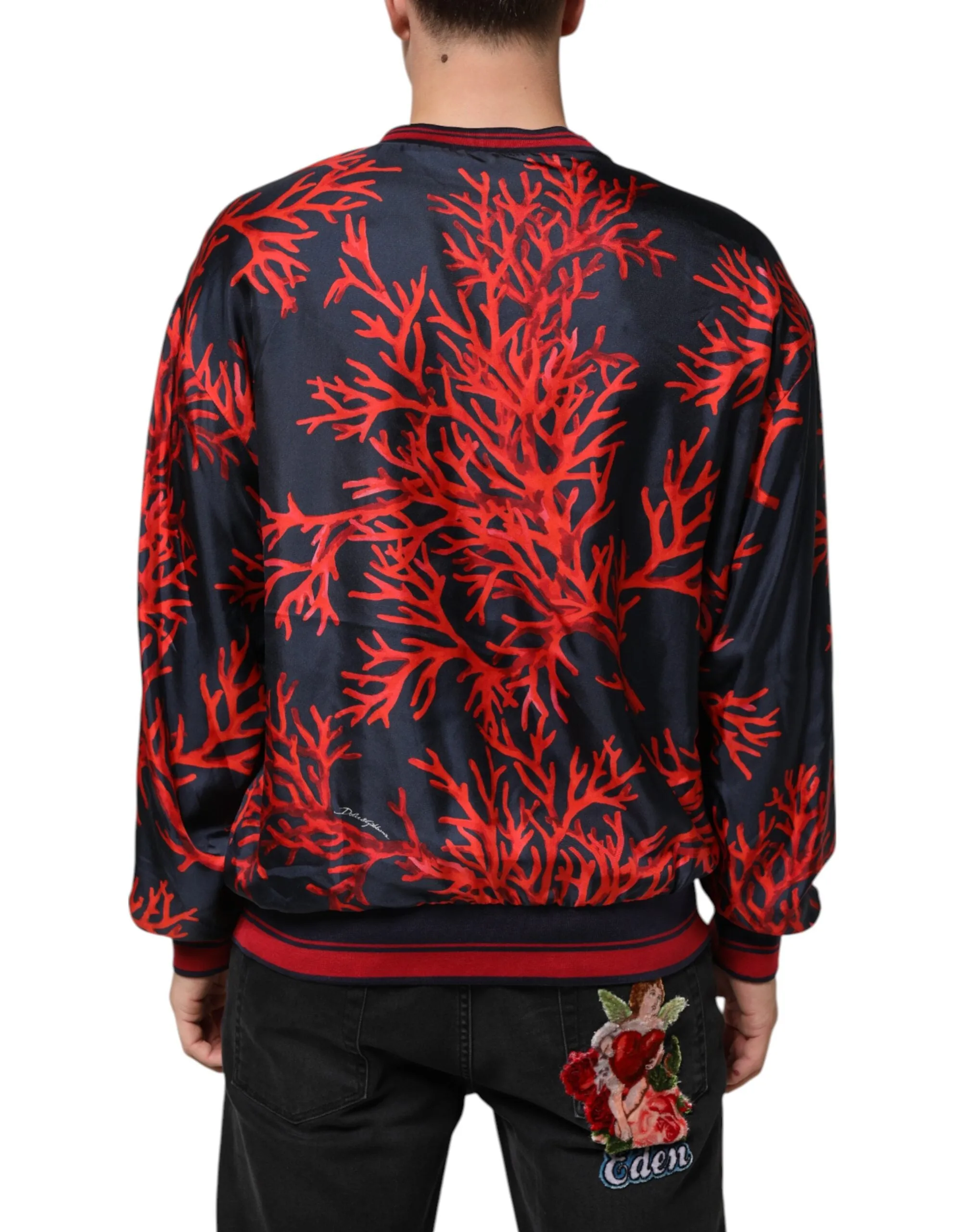 Dolce & Gabbana Silk Navy Red Coral Print Pullover Sweater sold by Siebentaschen product image thumbnail 4