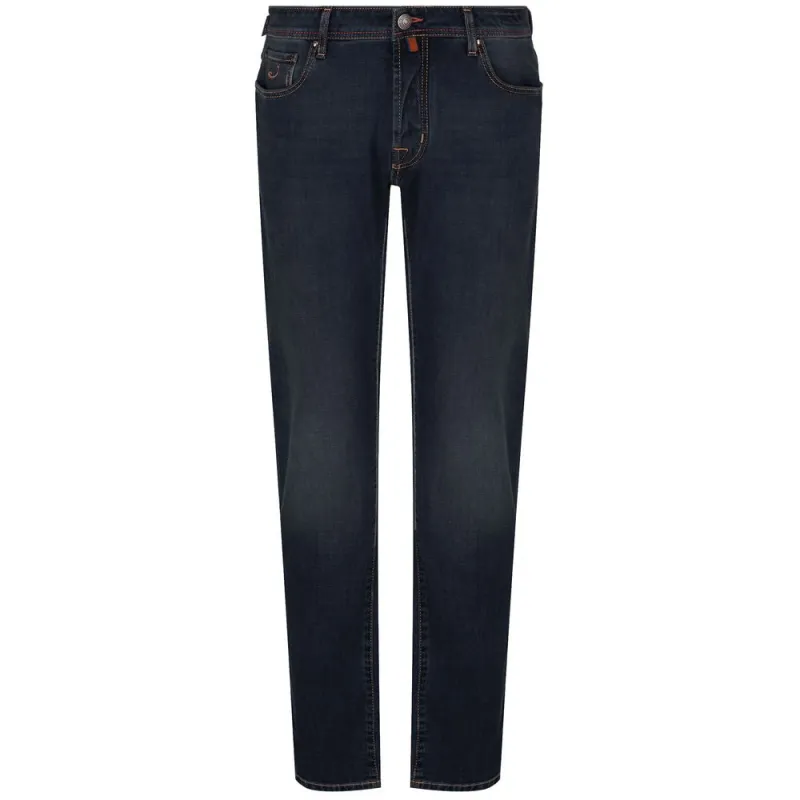 Jacob Cohen Blue Cotton Men Jeans with Orange Stitching sold by Siebentaschen