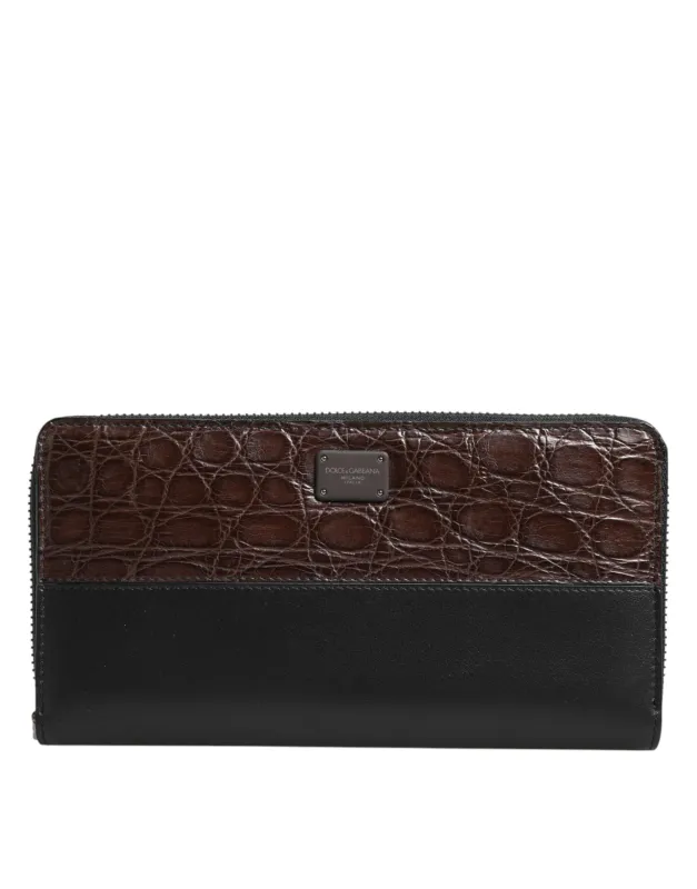 Dolce & Gabbana Black Brown Exotic Leather Men Continental Clutch Wallet sold by Siebentaschen